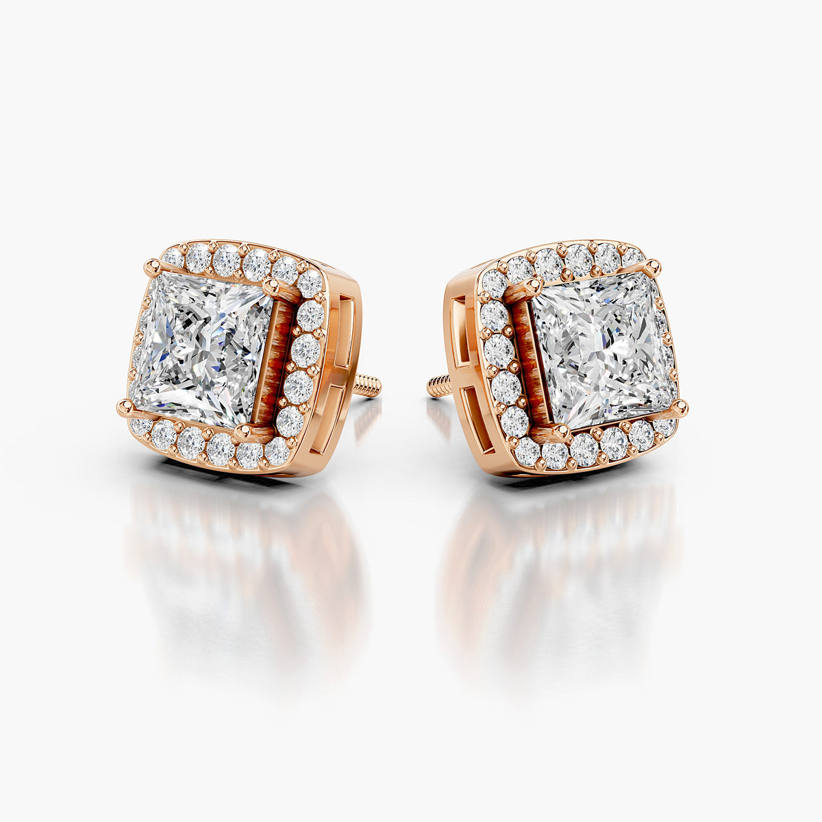 Seraphina Princess Halo Diamond Stud Earrings