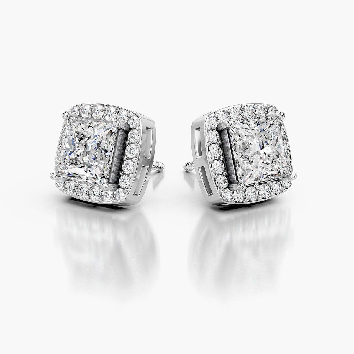 Seraphina Princess Halo Diamond Stud Earrings