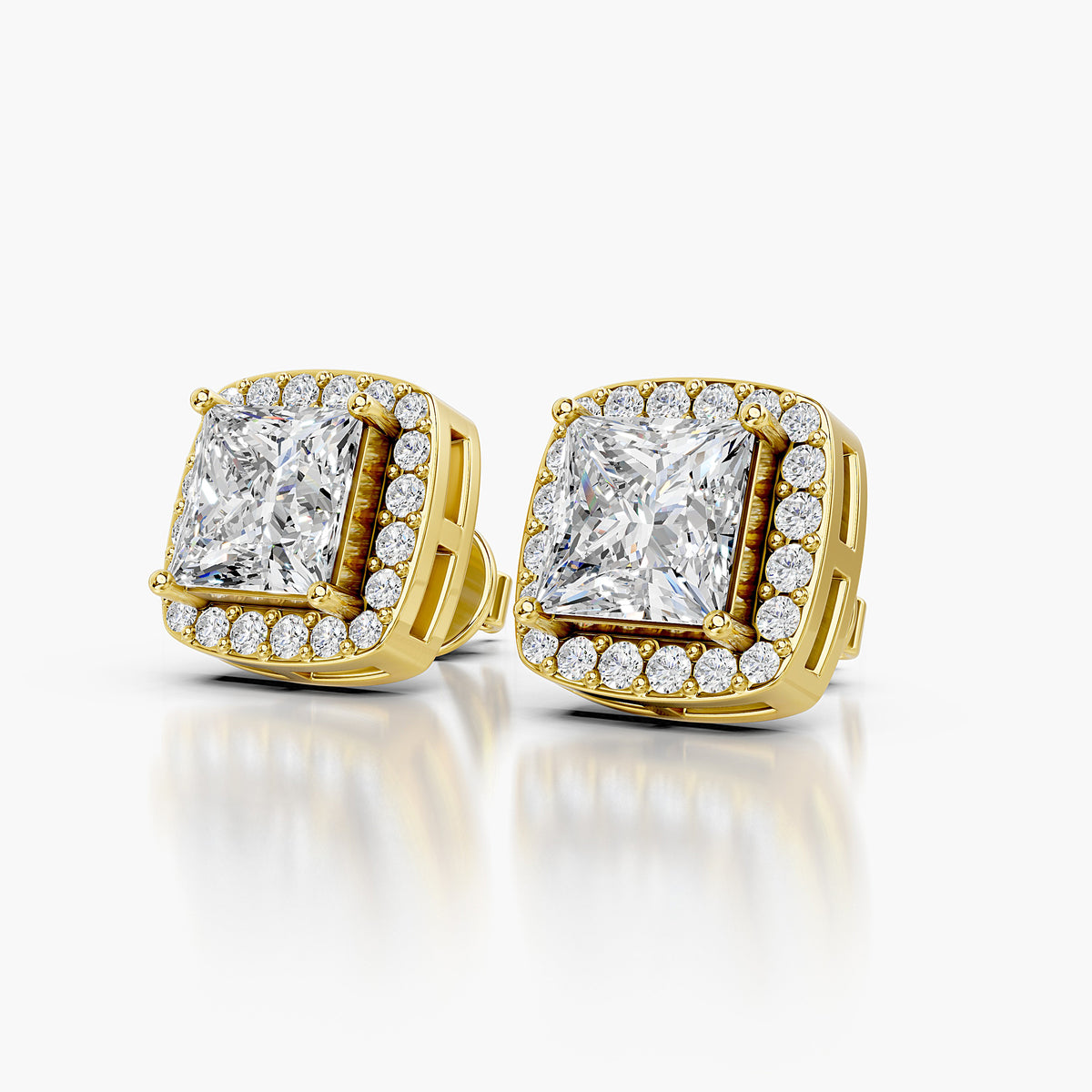 Seraphina Princess Halo Diamond Stud Earrings