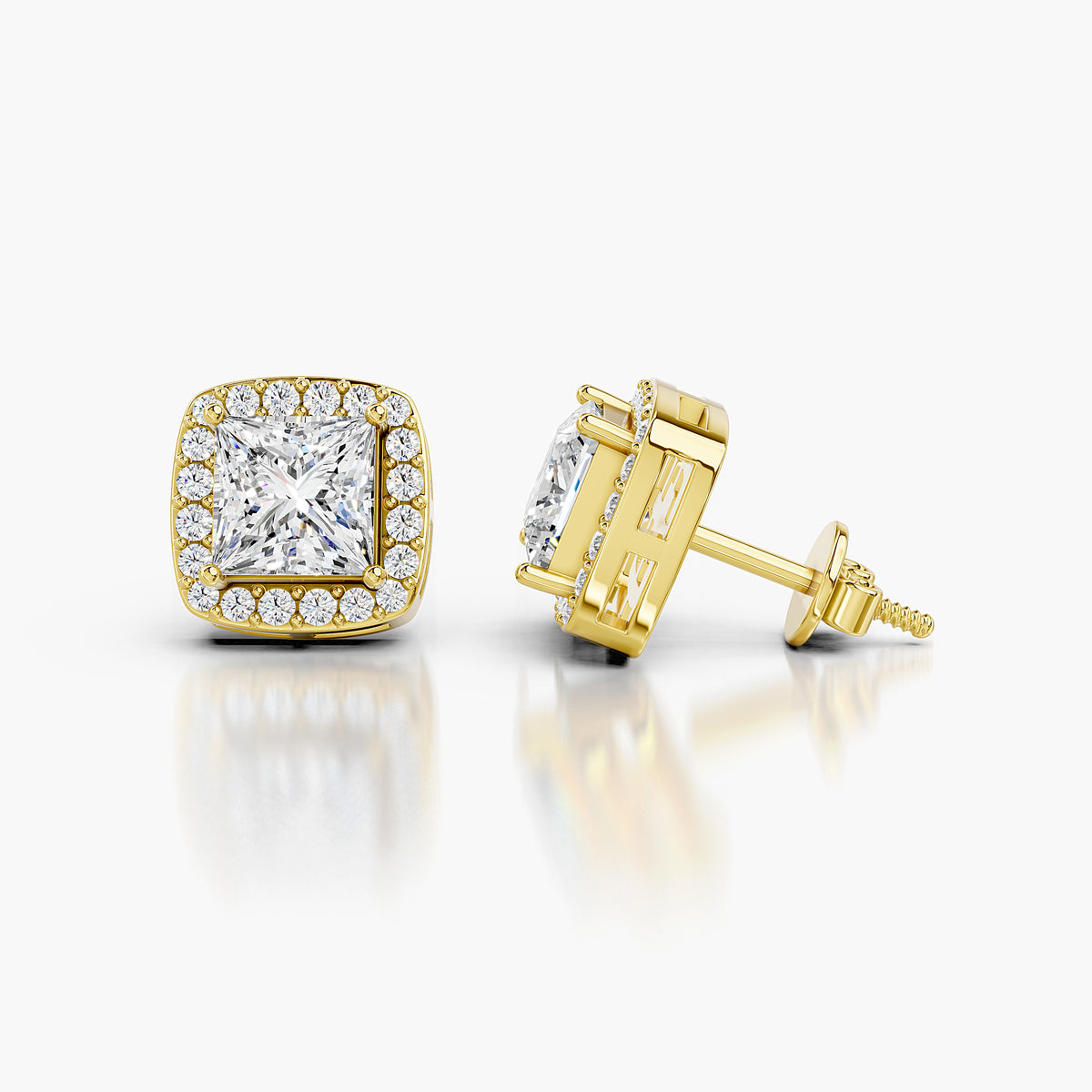 Seraphina Princess Halo Diamond Stud Earrings
