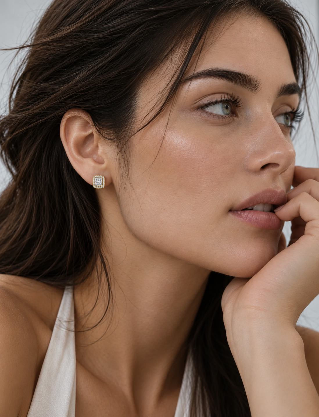 Seraphina Princess Halo Diamond Stud Earrings