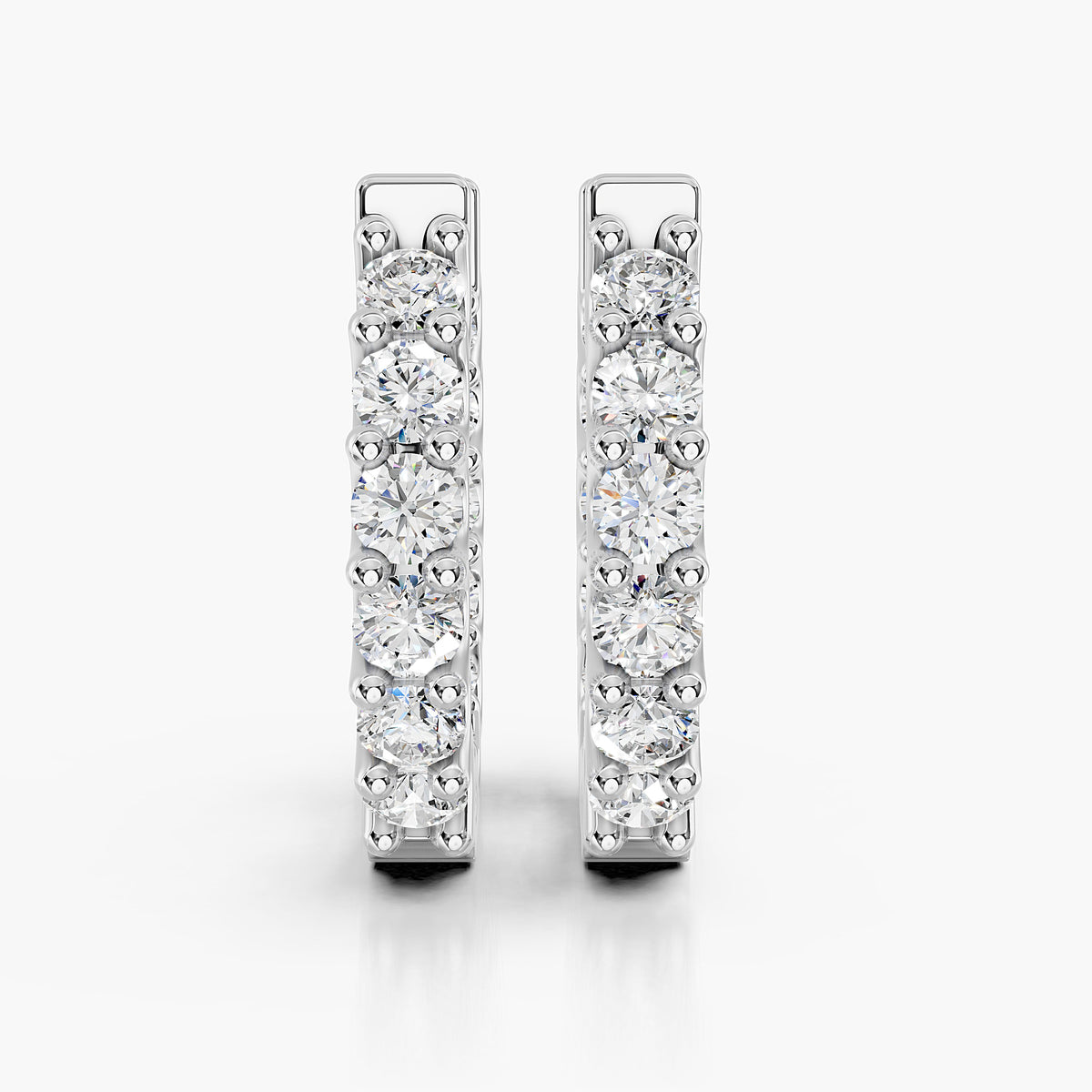 Seraphina Double Row Diamond Huggie Earrings in white Gold