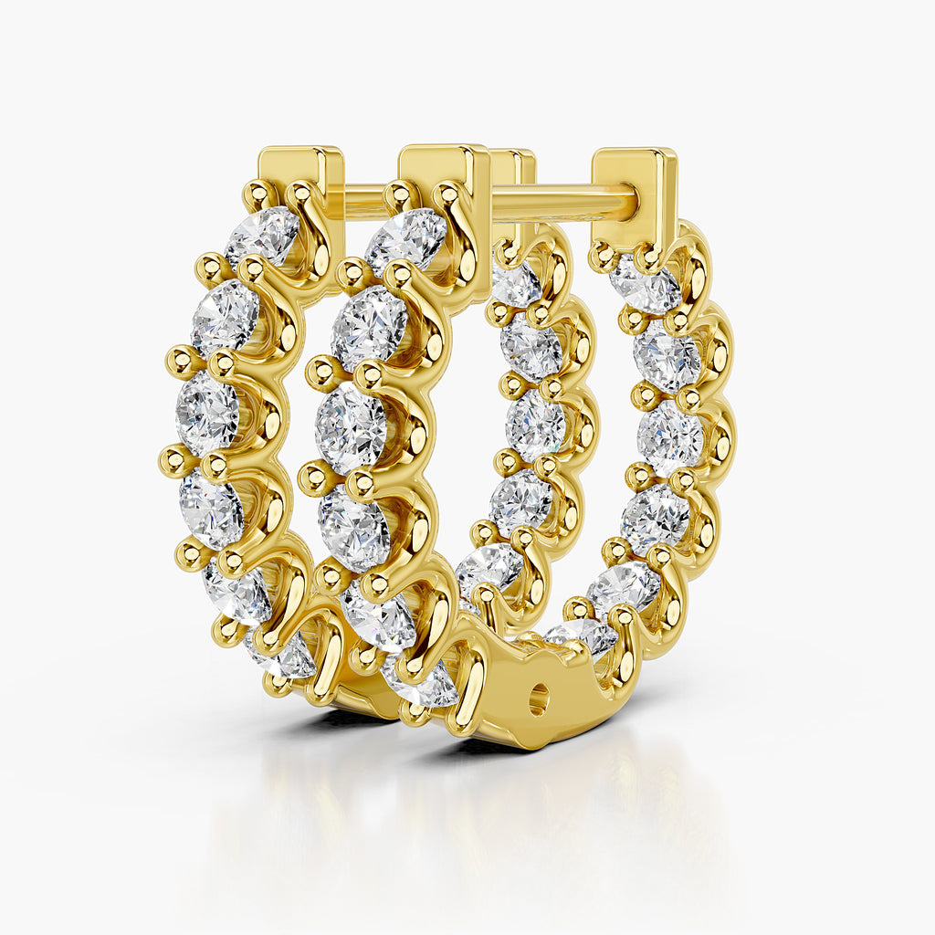 Close-Up of Seraphina Double Row Round Diamond Huggie Earrings