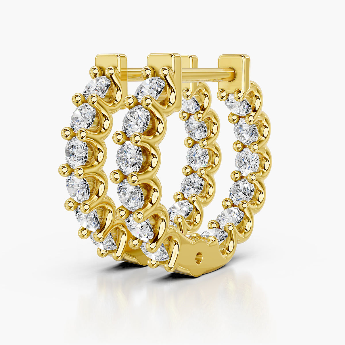 Close-Up of Seraphina Double Row Round Diamond Huggie Earrings