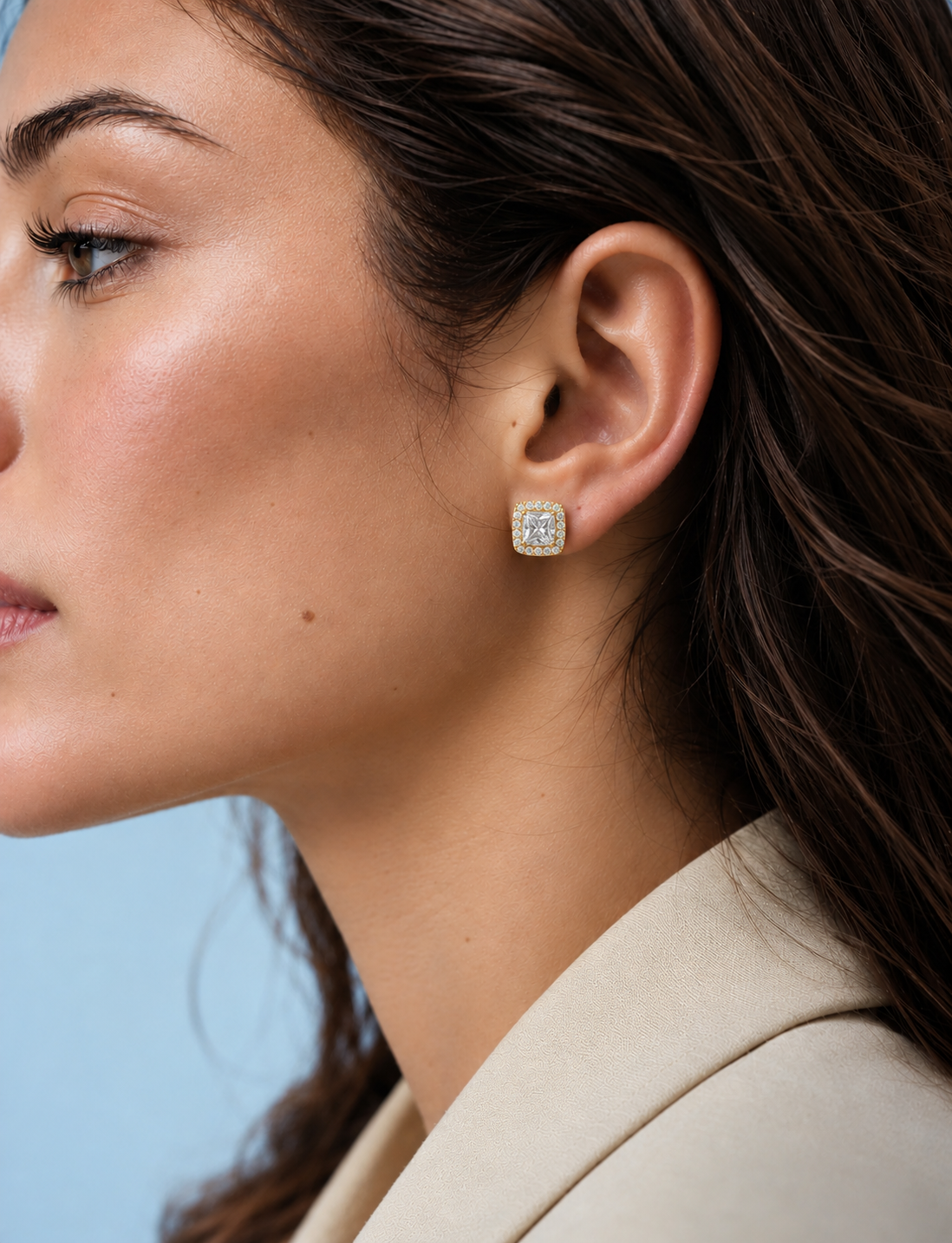 Valentina Princess Diamond Halo Earrings
