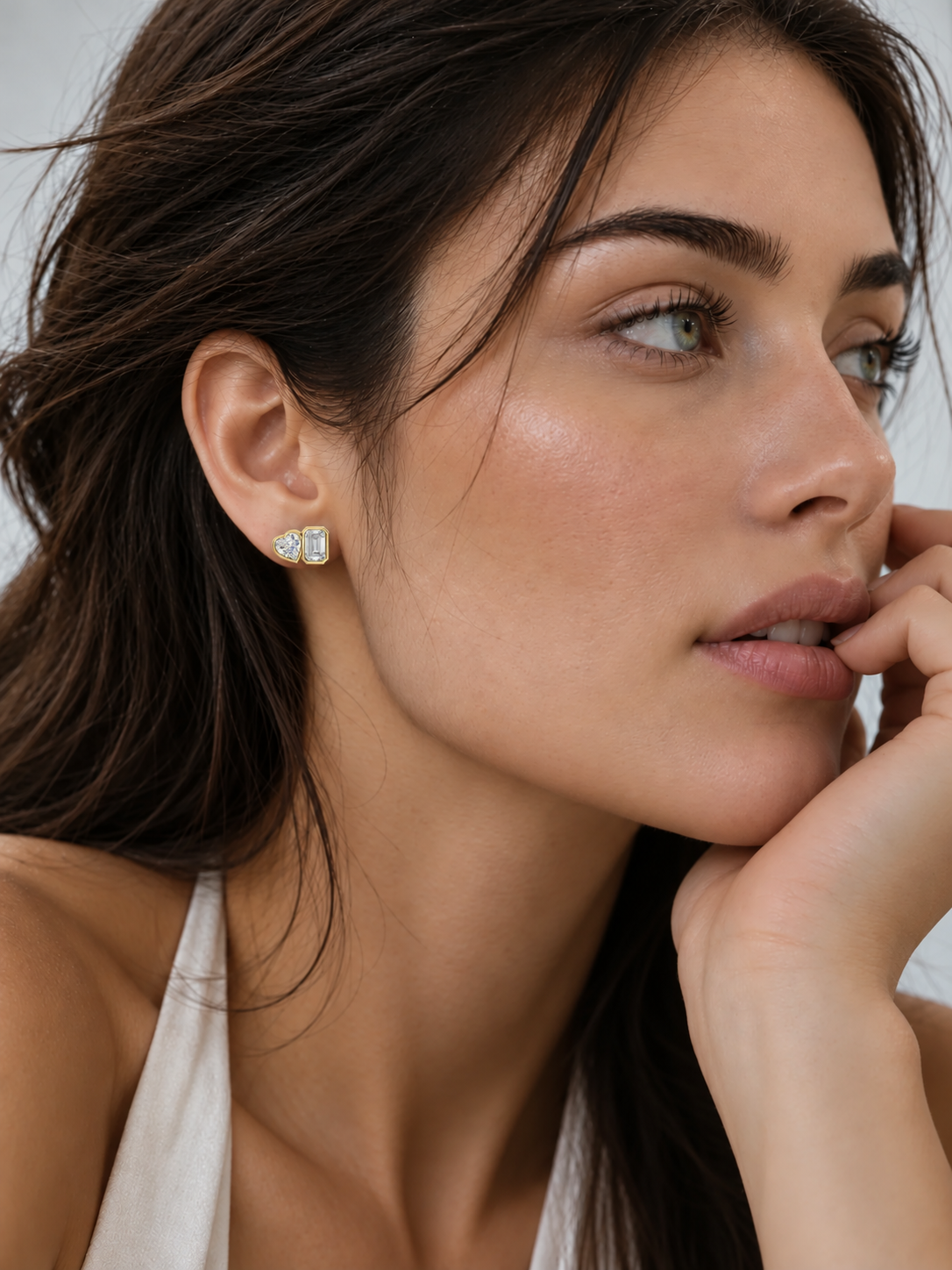 Amorette Heart & Emerald Diamond Studs Earrings
