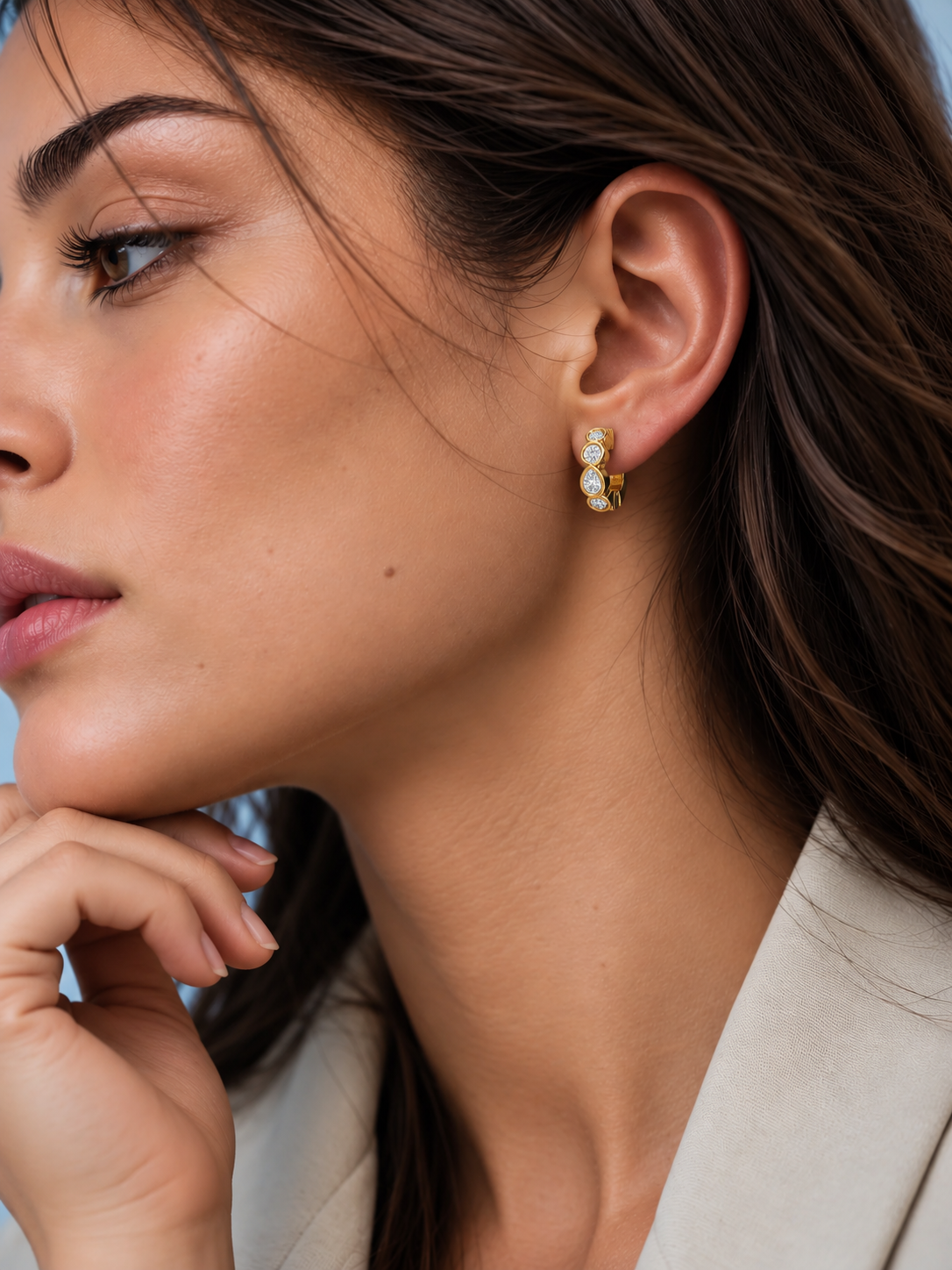 Elodie Mixed-Cut Diamond Hoops Earrings