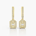Valencia Baguette & Round Diamond Halo Drop Earrings