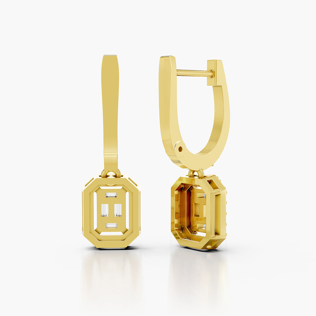Valencia Baguette & Round Diamond Halo Drop Earrings