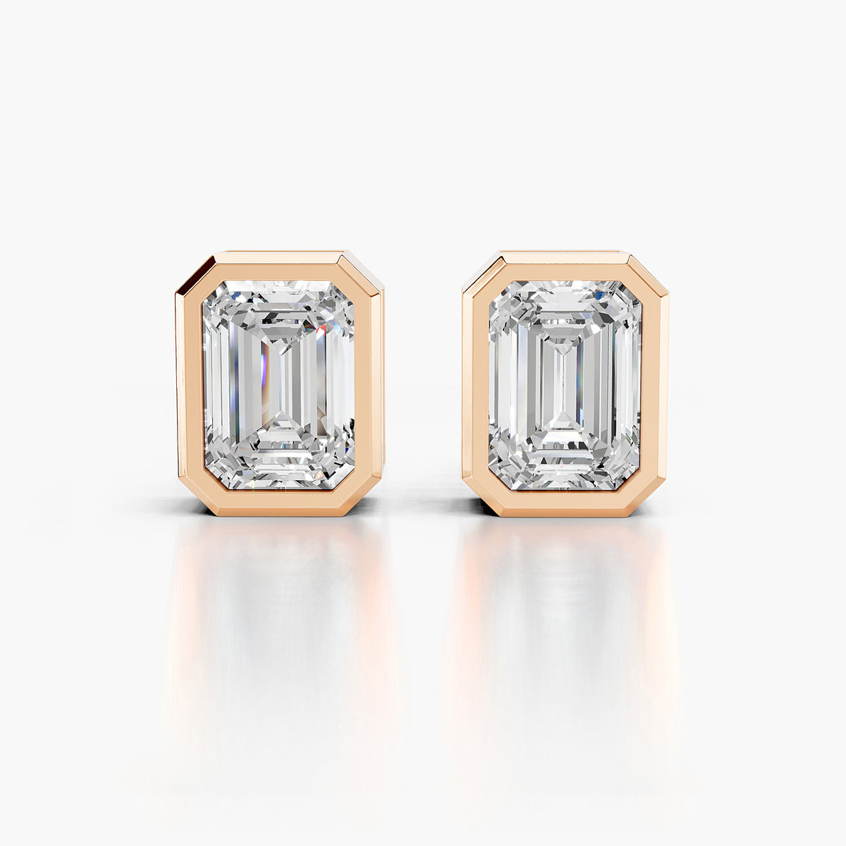 Elara Emerald Cut Bezel Diamond Stud Earrings