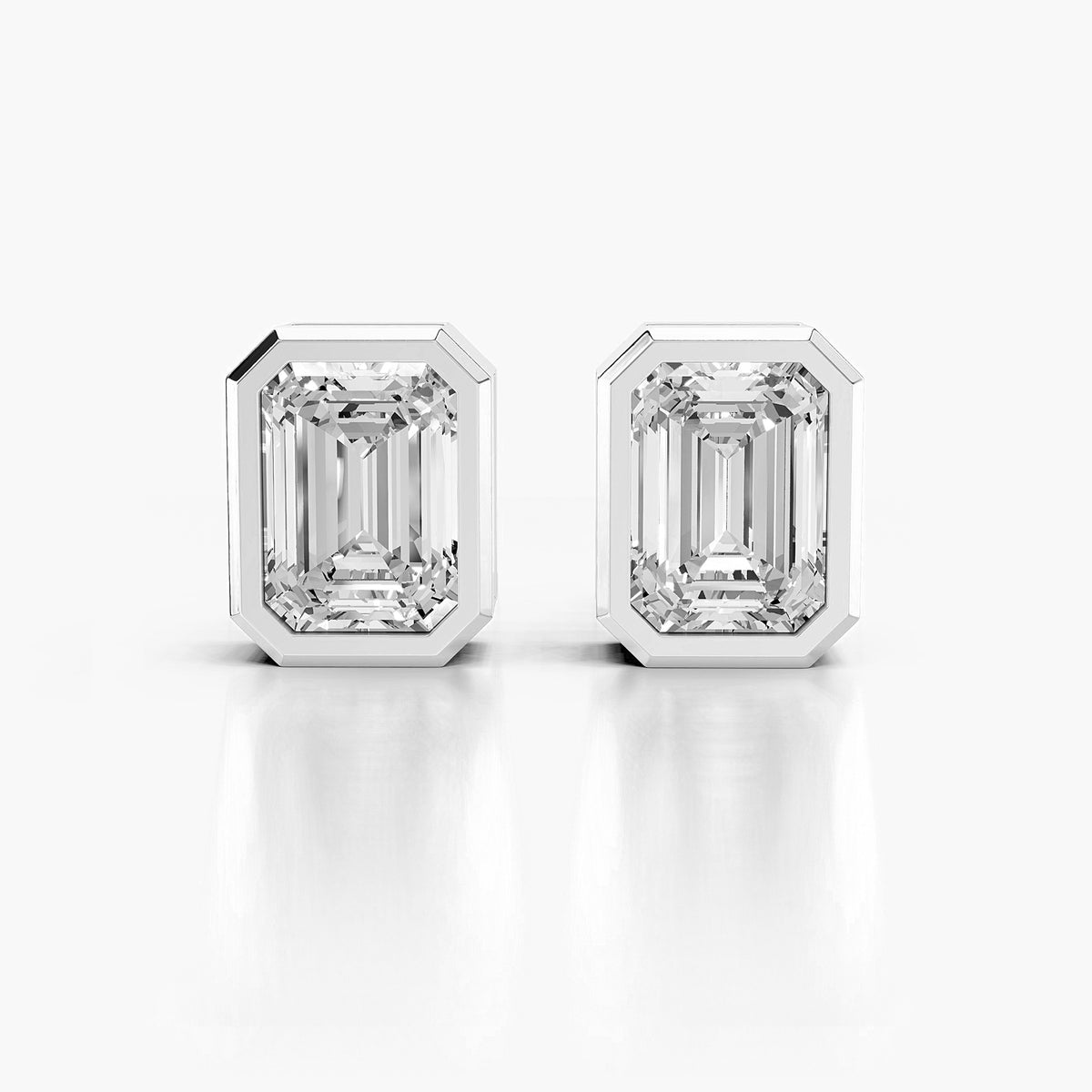 Elara Emerald Cut Bezel Diamond Stud Earrings