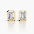 Elara Emerald Cut Bezel Diamond Stud Earrings