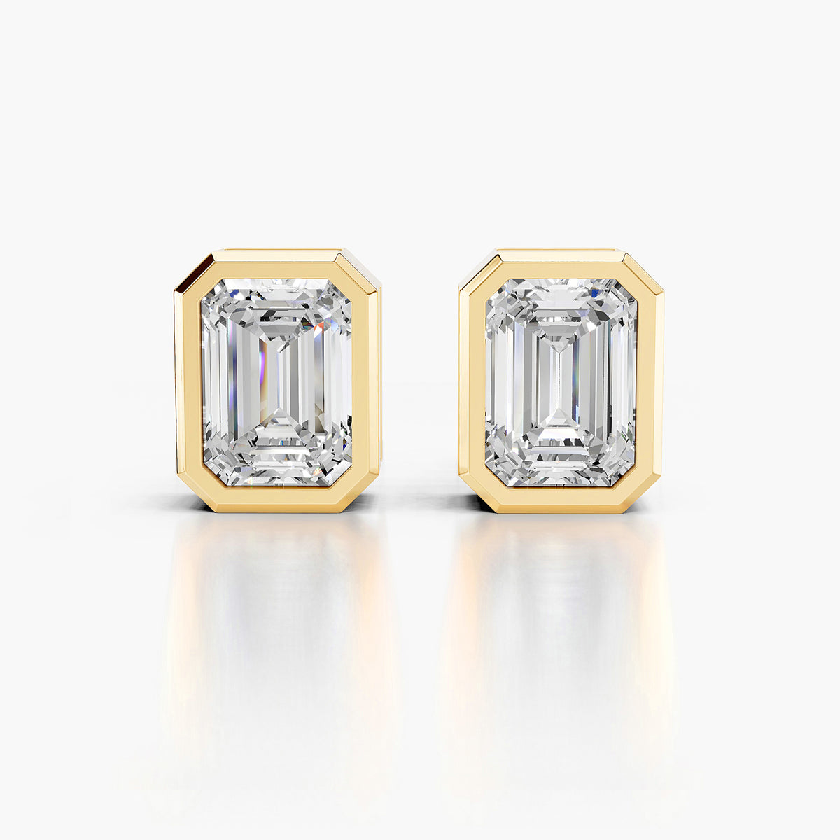Elara Emerald Cut Bezel Diamond Stud Earrings
