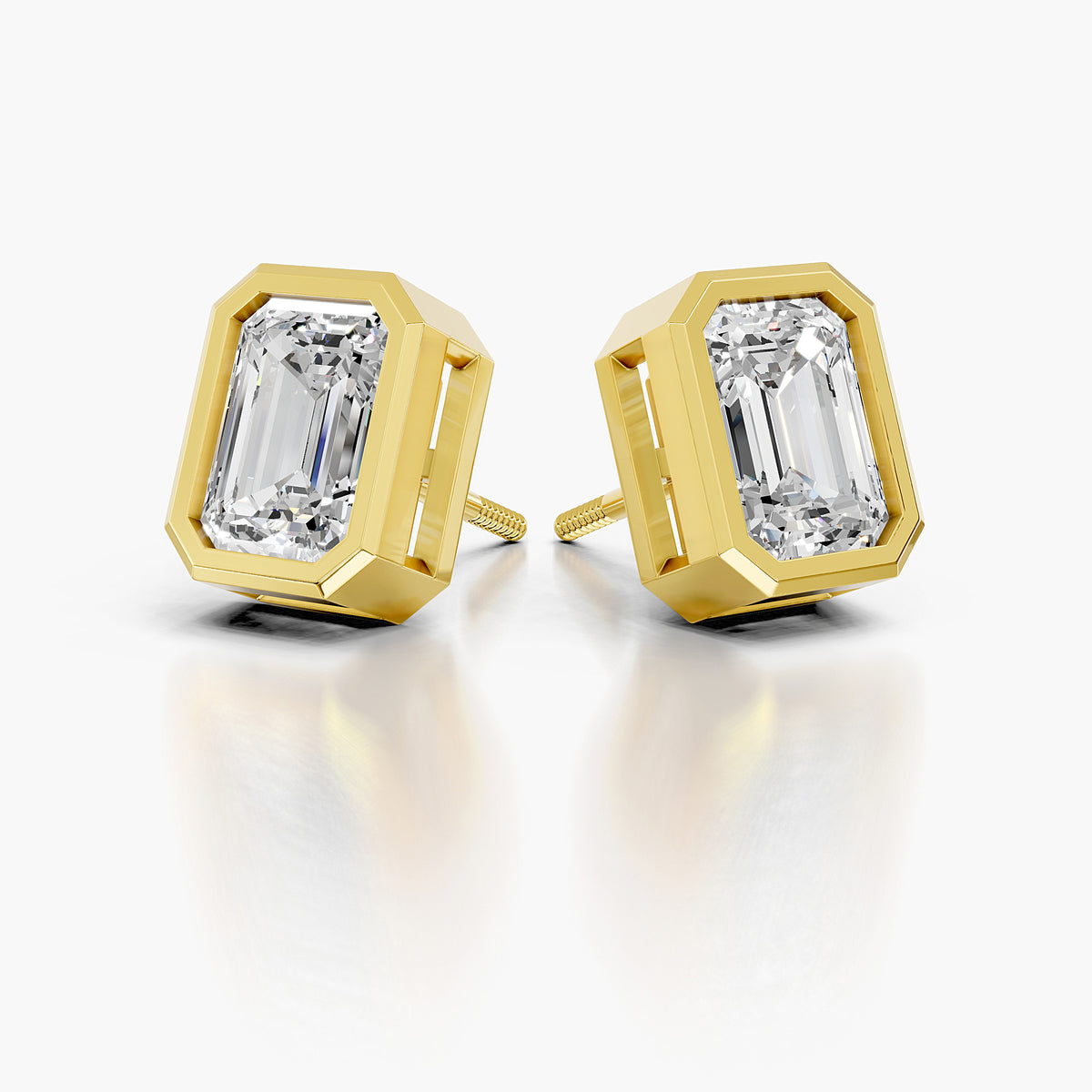 Elara Emerald Cut Bezel Diamond Stud Earrings