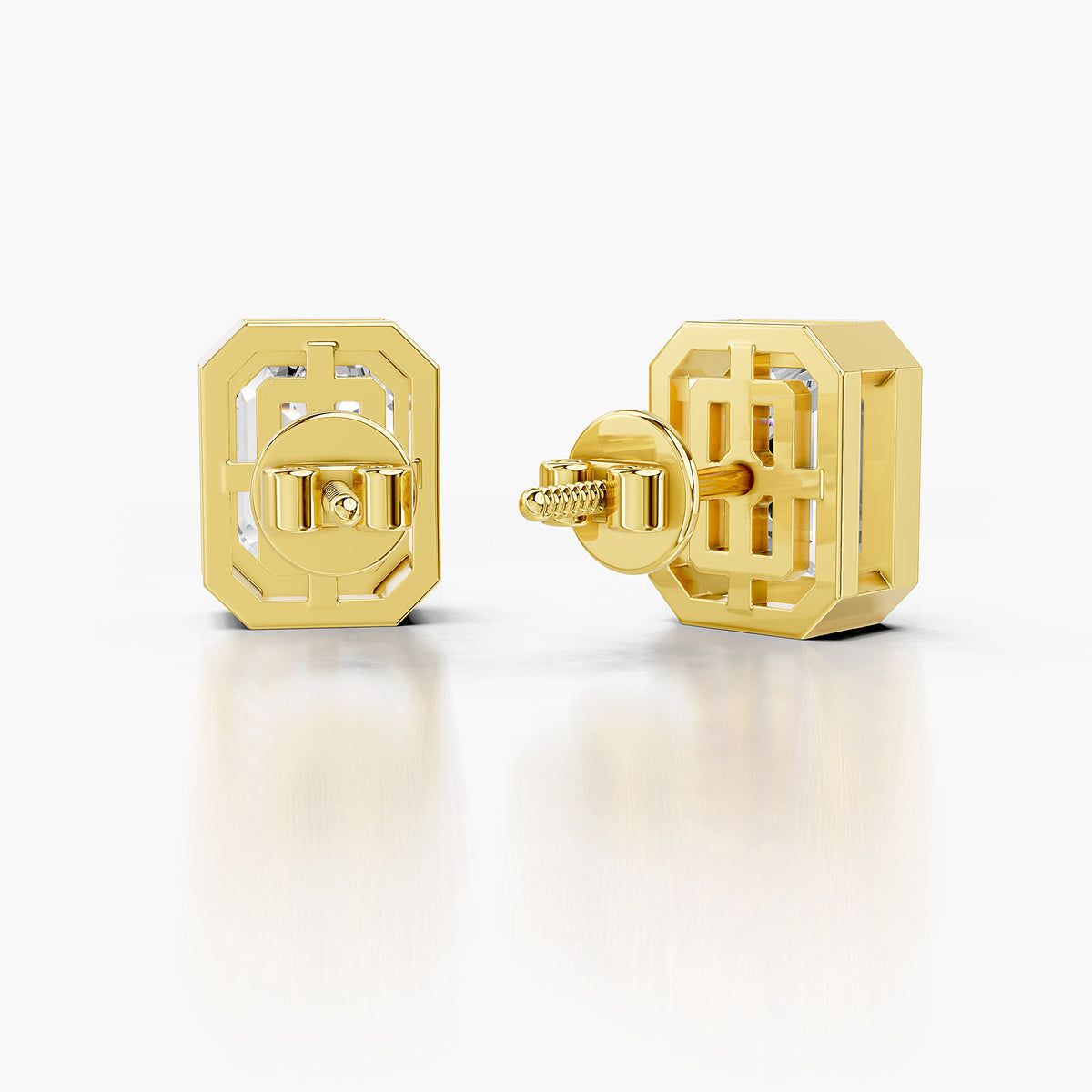 Elara Emerald Cut Bezel Diamond Stud Earrings