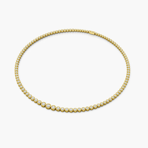 Aldridge Tennis Necklace featuring lab-grown diamonds in a gold bezel setting, showcasing elegance and sparkle.