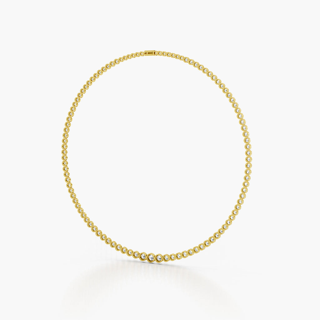 Aldridge Tennis Necklace featuring round lab-grown diamonds in a sleek gold setting, showcasing elegant design.