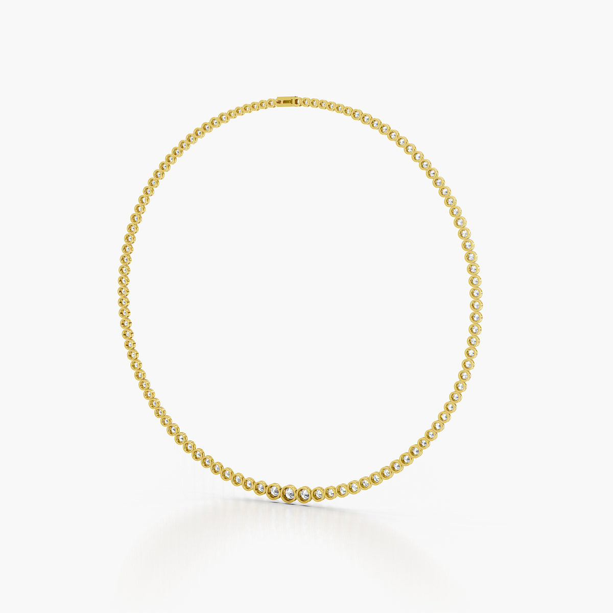 Aldridge Tennis Necklace featuring round lab-grown diamonds in a sleek gold setting, showcasing elegant design.