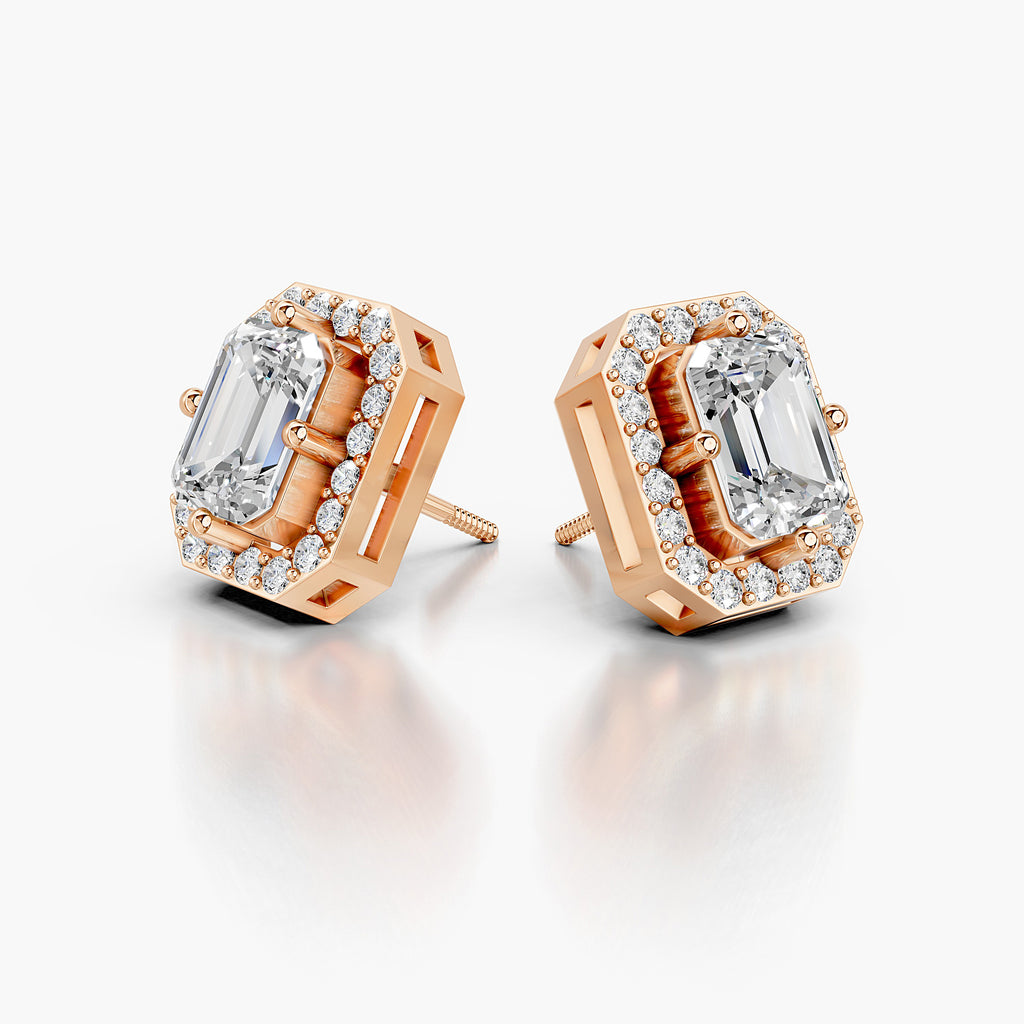 Elegant diamond halo earrings in 18K gold