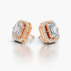 Elegant diamond halo earrings in 18K gold