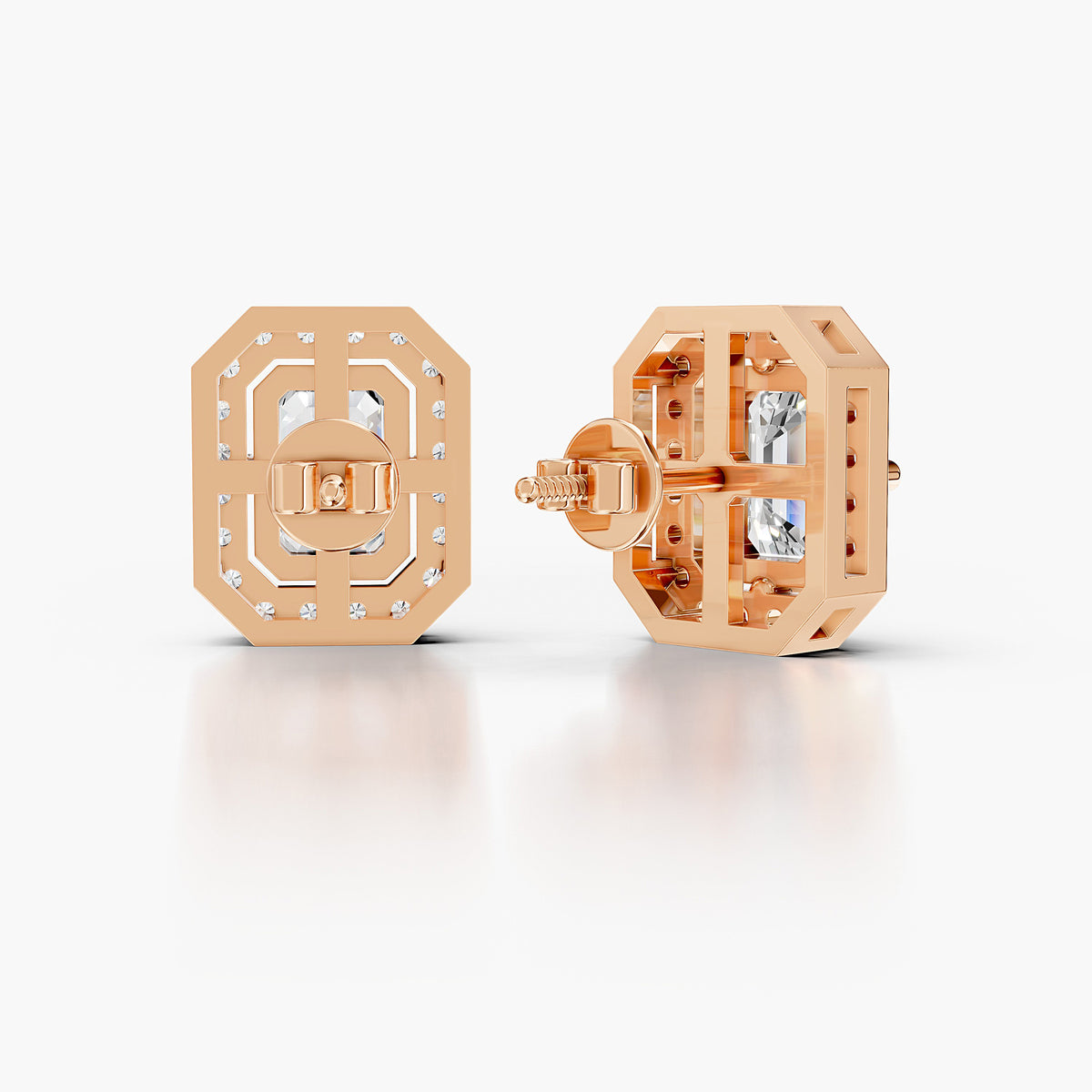 emerald diamond solitaire stud earrings in yellow gold
