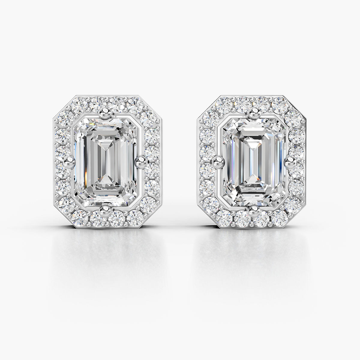 Diamond halo stud earrings in 14K gold by Netcarat