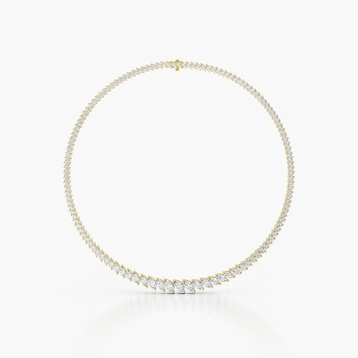 Bromley Marquise Tennis Necklace showcasing a continuous line of brilliant round diamonds in a sleek gold framework.