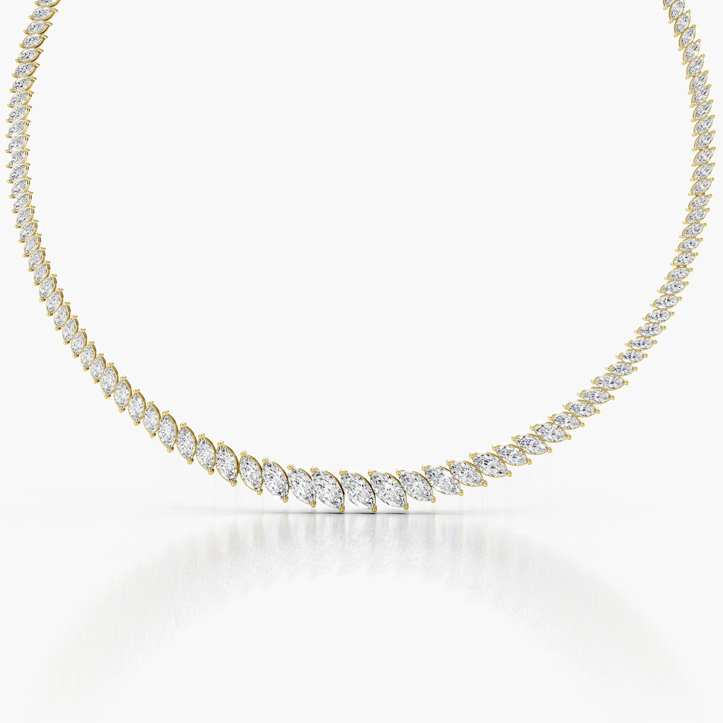 Bromley Marquise Tennis Necklace featuring brilliant round diamonds set in a sleek gold framework.