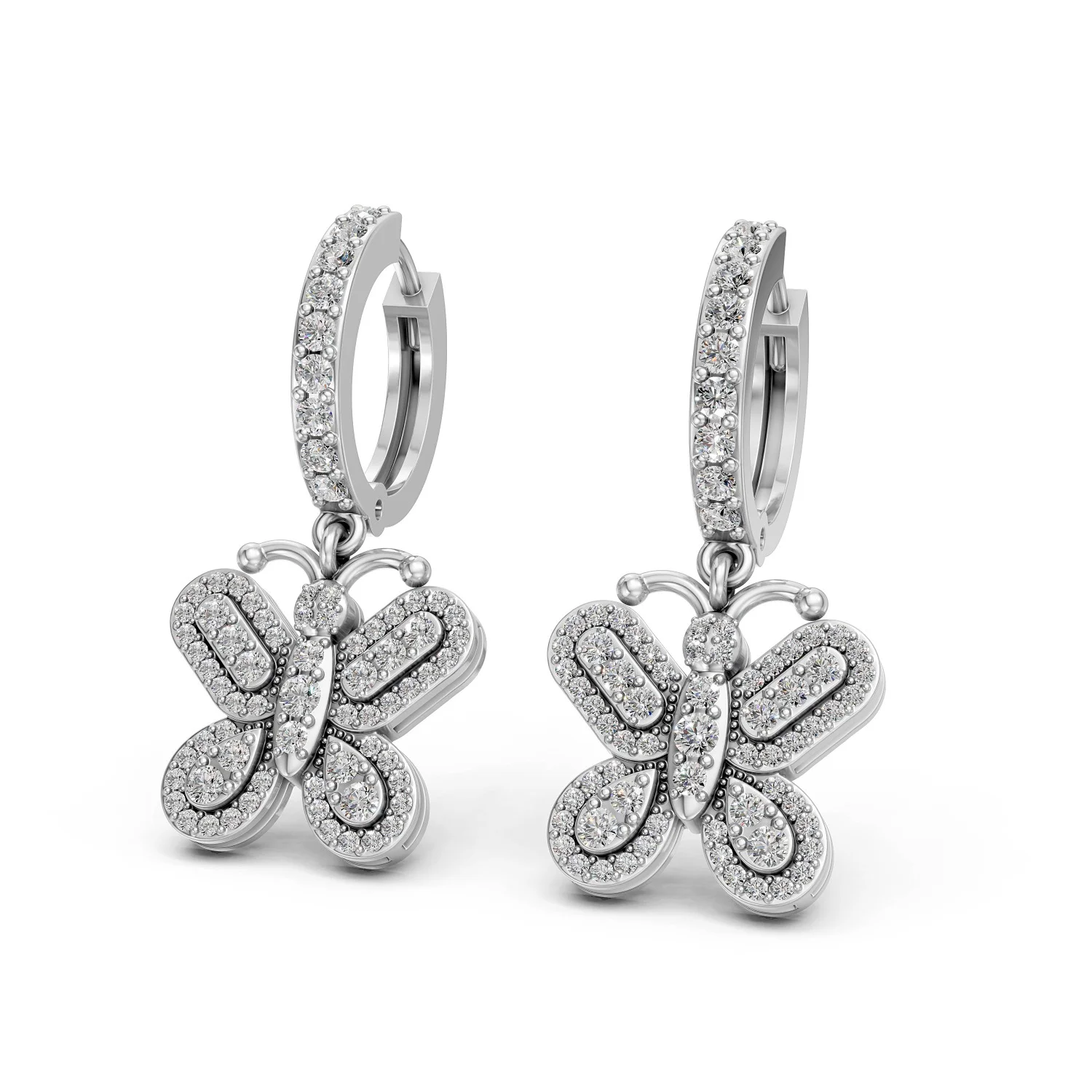 Solid Gold Diamond studded drop and dangle butterfly earring