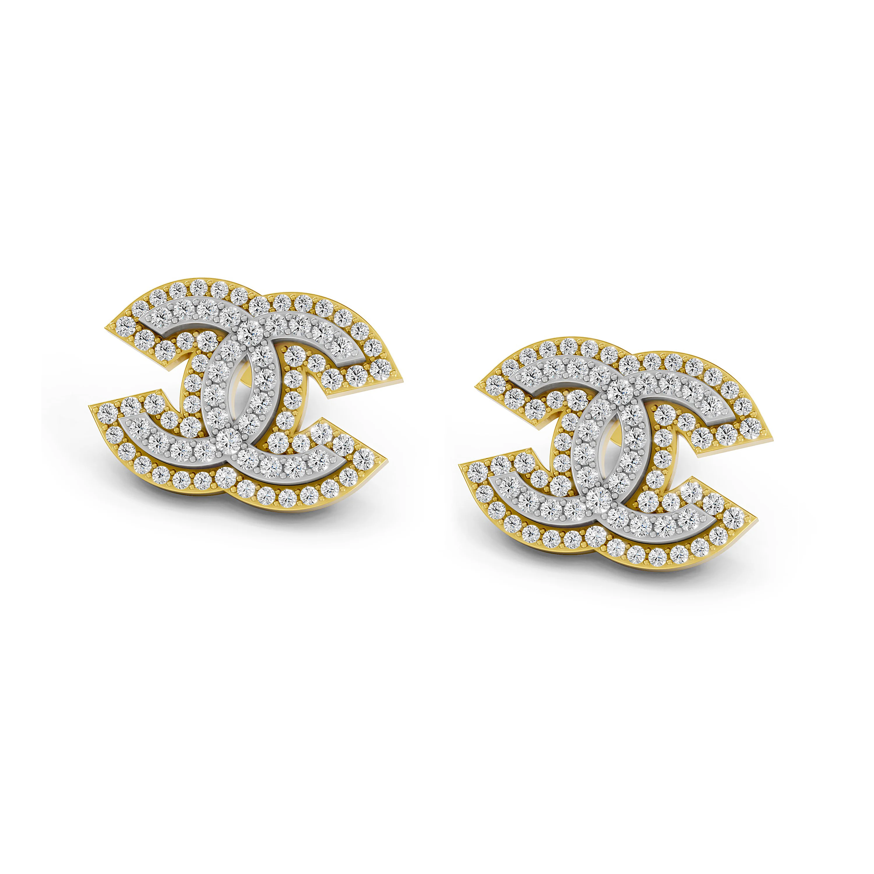 Solid Gold 0.58 CT.T.W Diamond Vintage CC Stud Earrings -  Sparkling Crystals