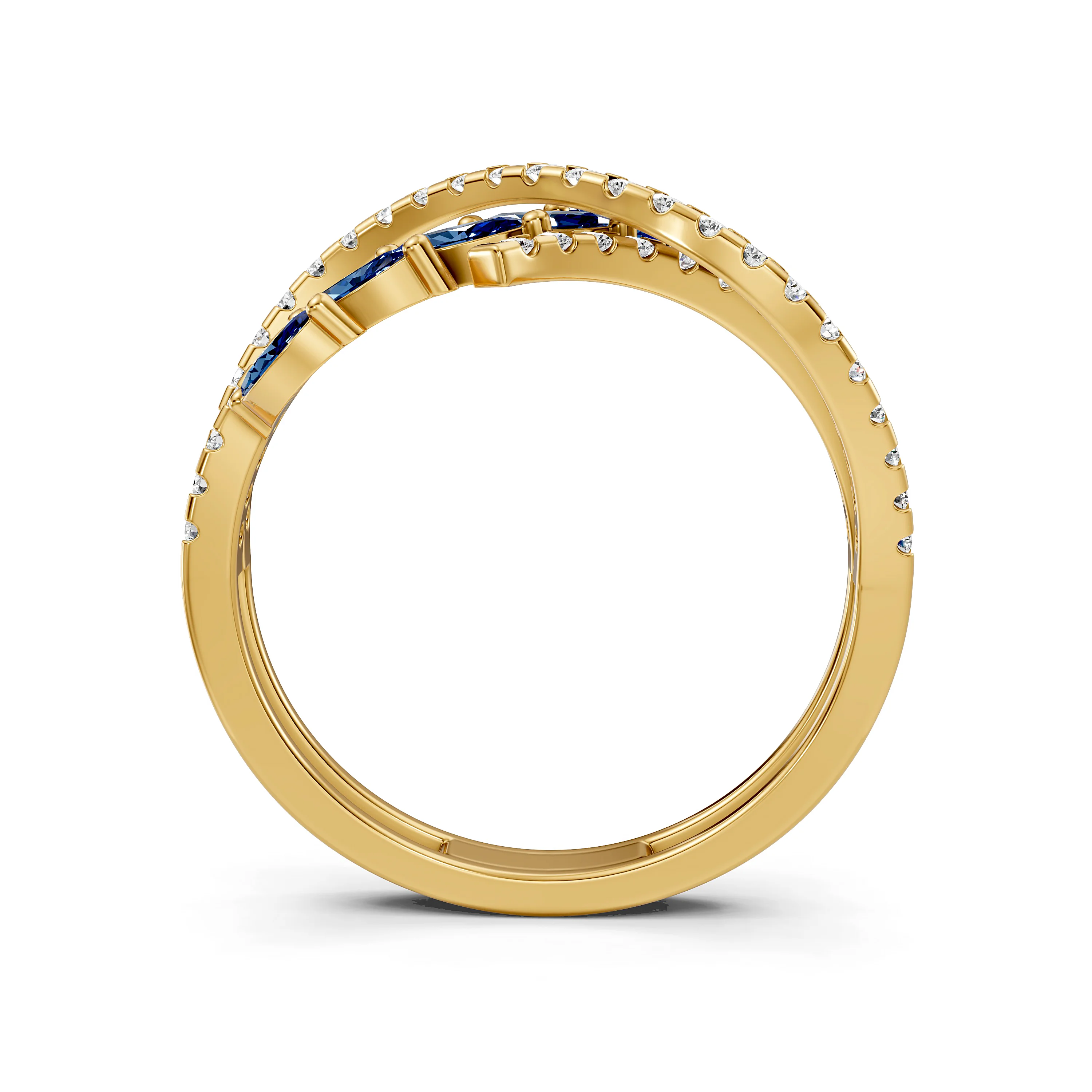 Marquise Blue Sapphire and Natural Diamonds Bypass Ring In Luxe Gold
