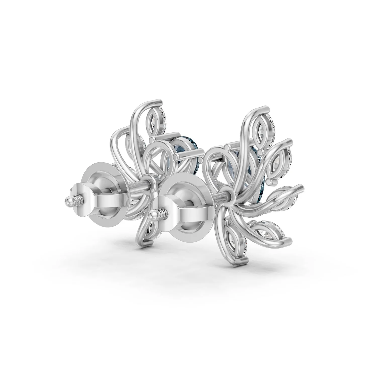Pear Shape Aquamarine with Marquise Lab Grown Diamonds Stud Earring in Luxe Gold