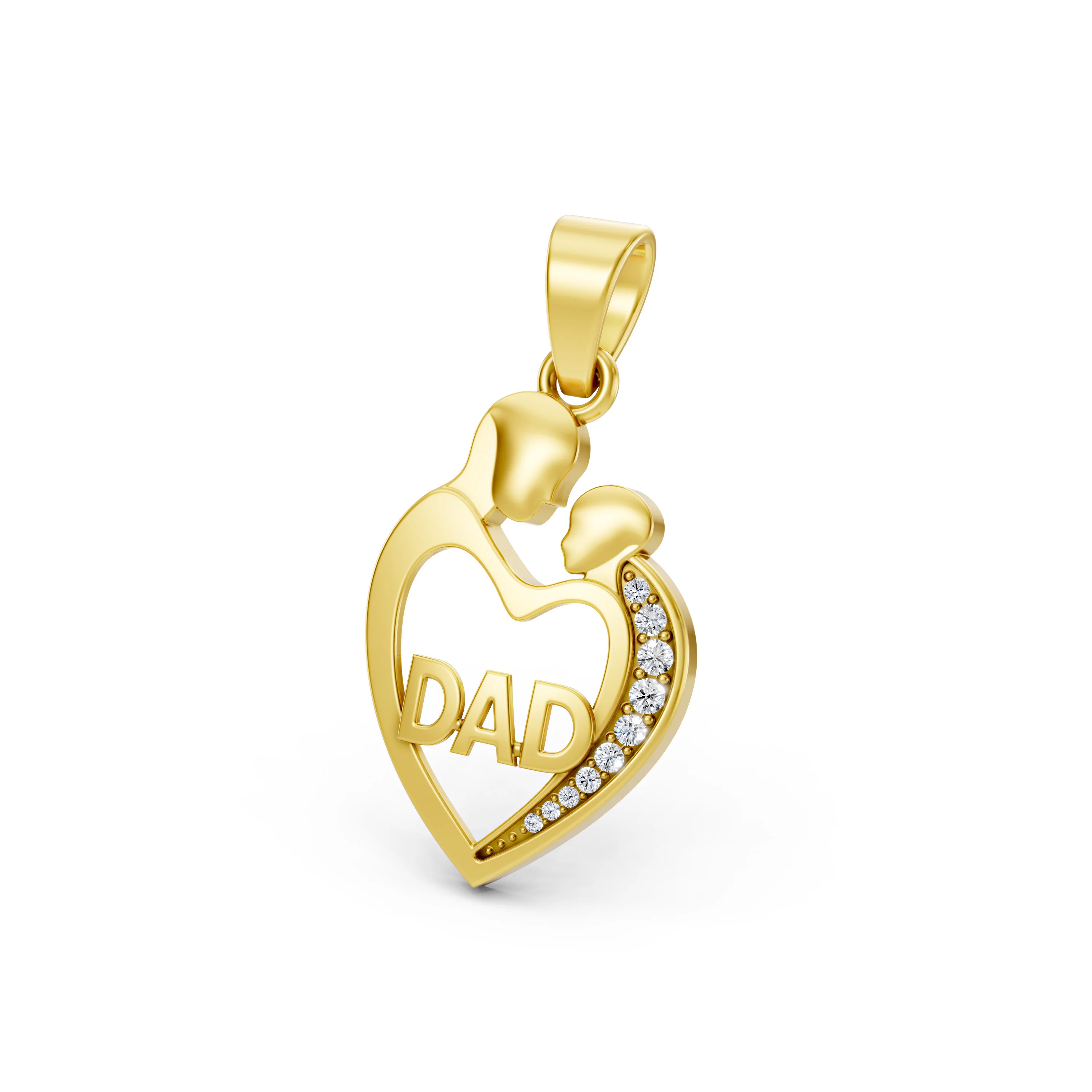 Solid Gold Father and Child Heart Pendant With 0.14 CT.T.W Diamond - Perfect Gift for Dad