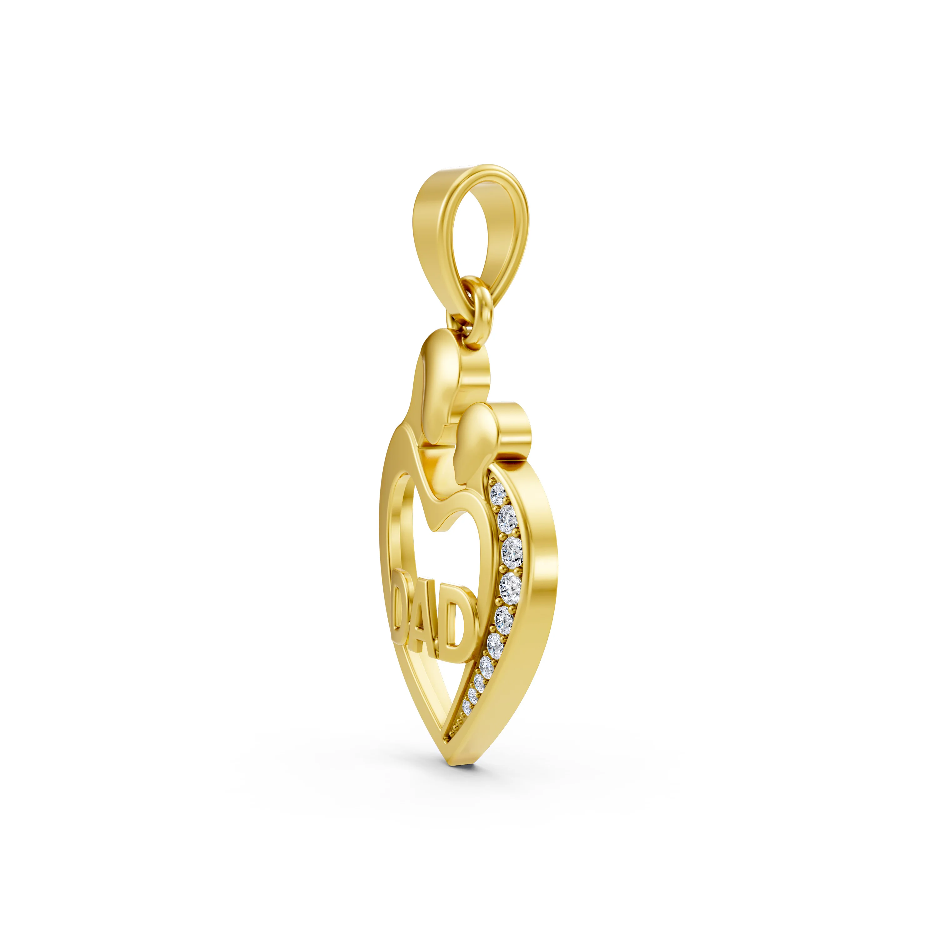 Solid Gold Father and Child Heart Pendant With 0.14 CT.T.W Diamond - Perfect Gift for Dad