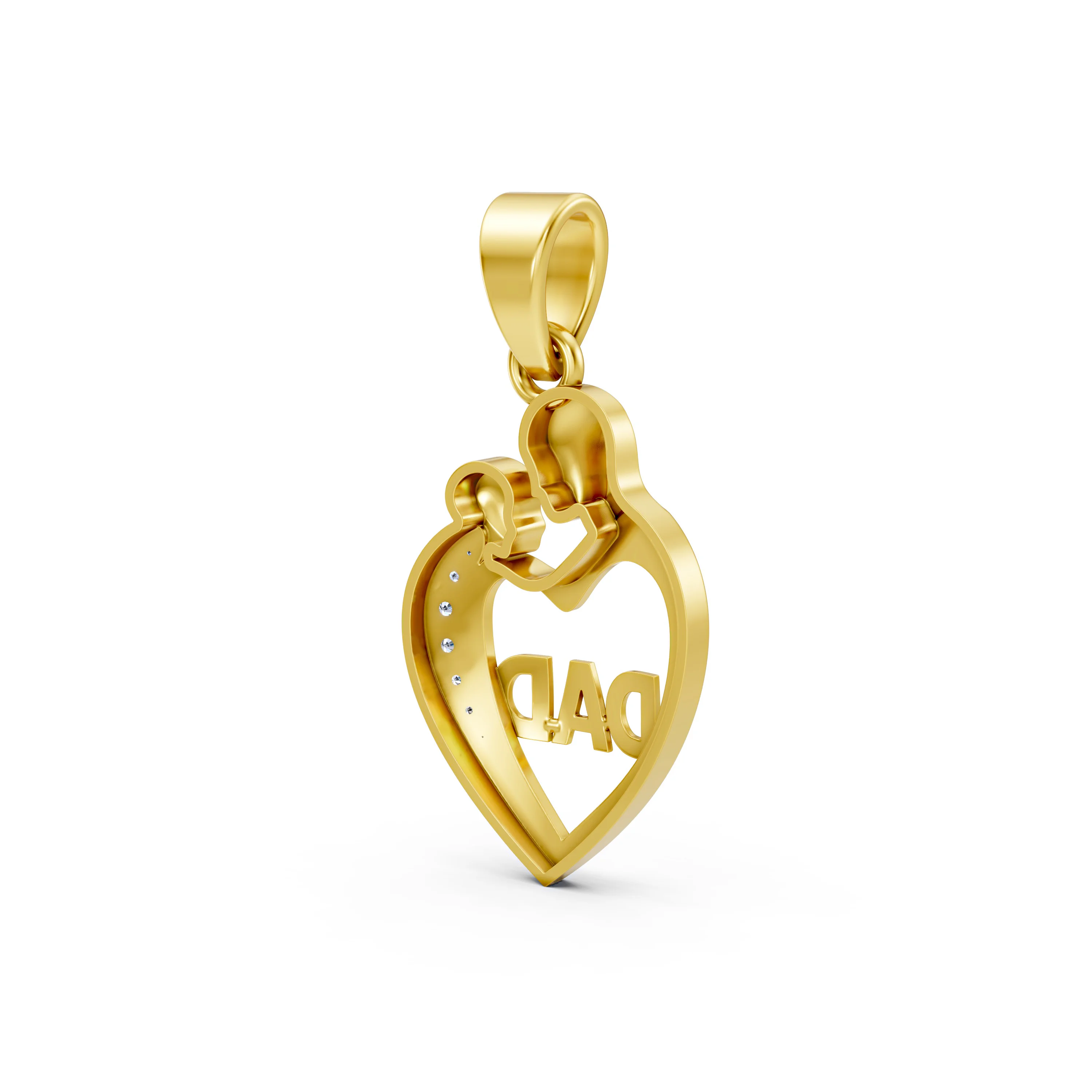 Solid Gold Father and Child Heart Pendant With 0.14 CT.T.W Diamond - Perfect Gift for Dad