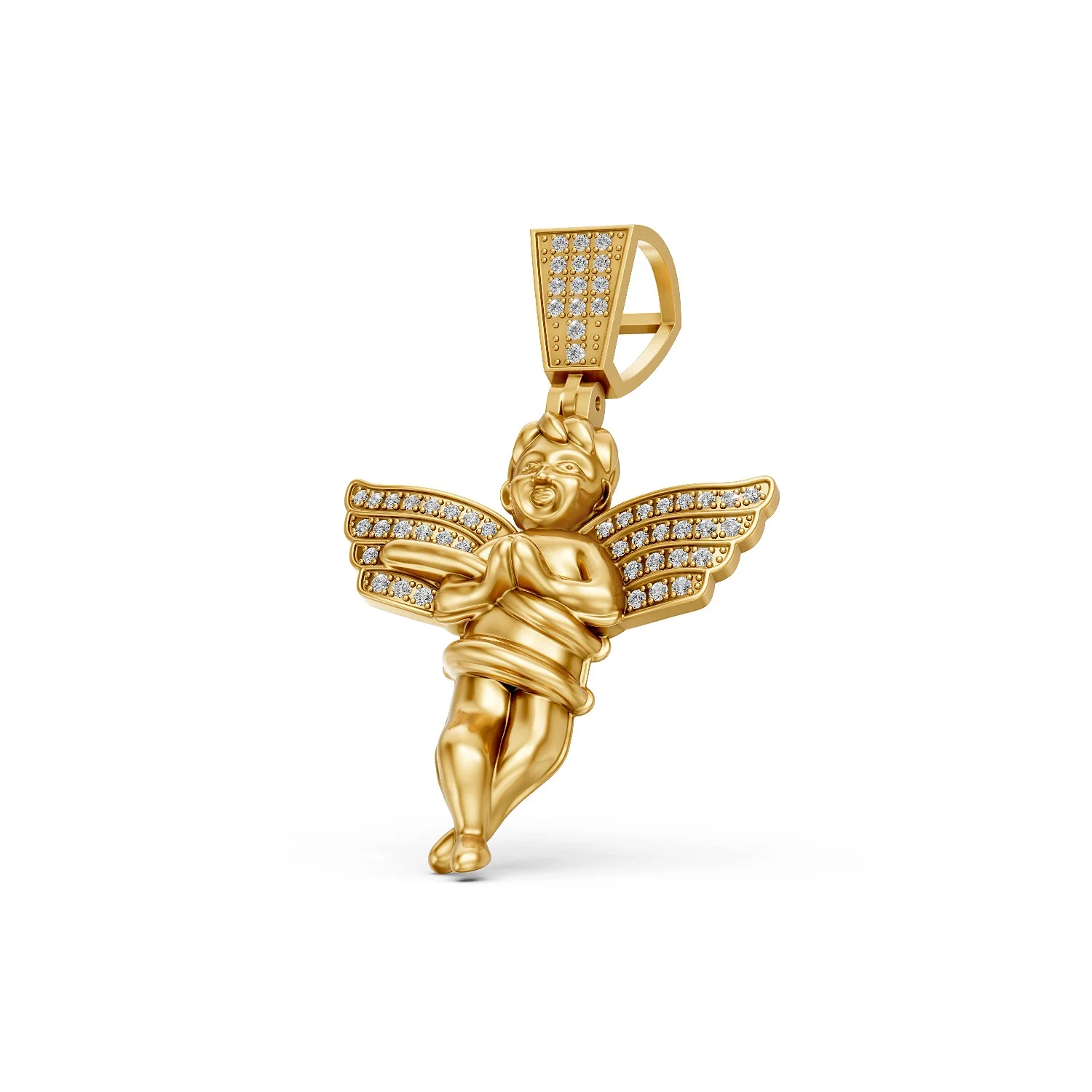 Gold Cherub Angel Pendant with Diamond Accented Wings