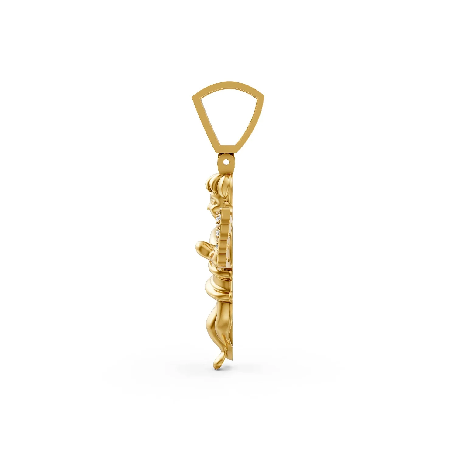 Gold Cherub Angel Pendant with Diamond Accented Wings