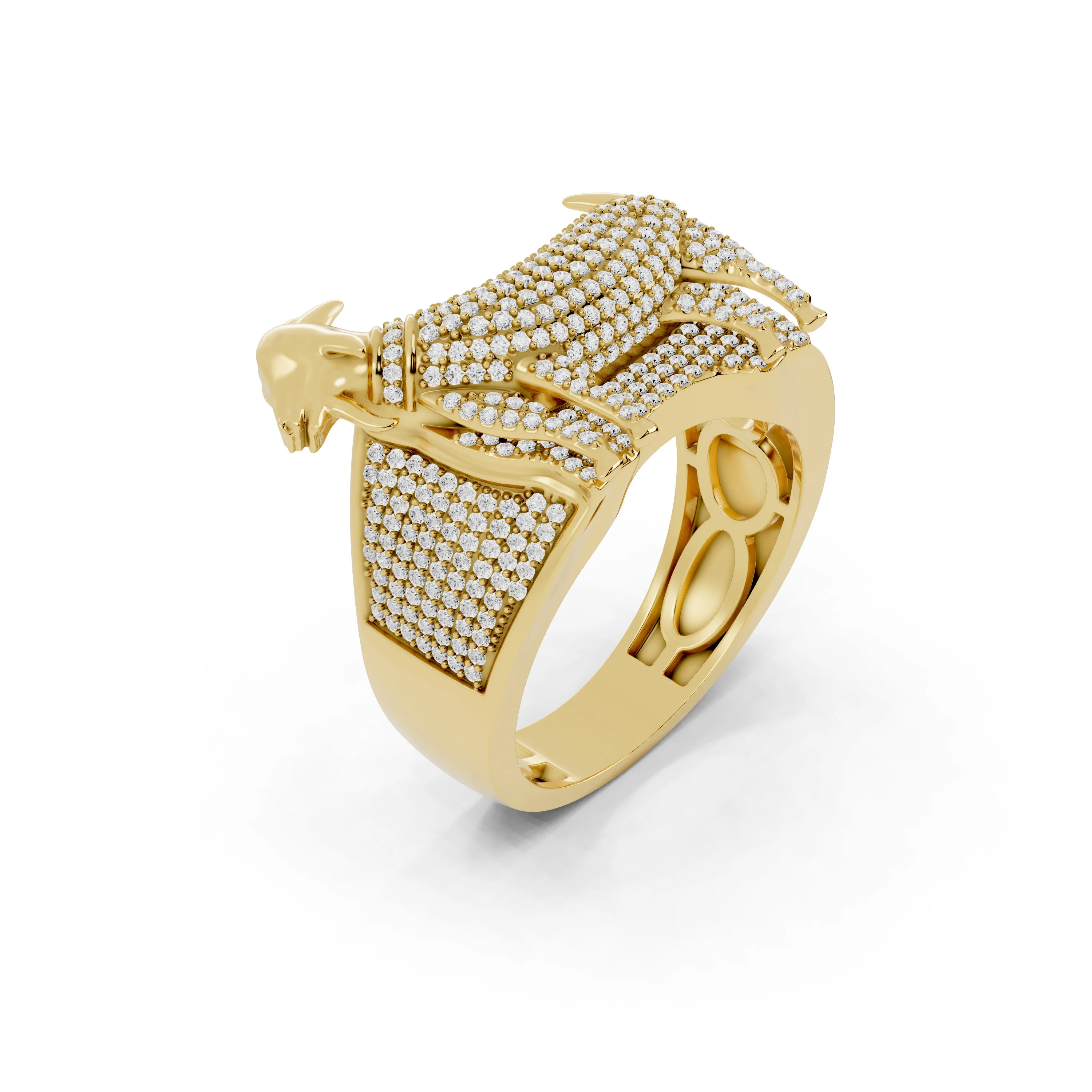 Goat Design Diamond Ring Unique Animal Motif with Prong Set Diamonds for Statement Jewelry Lovers