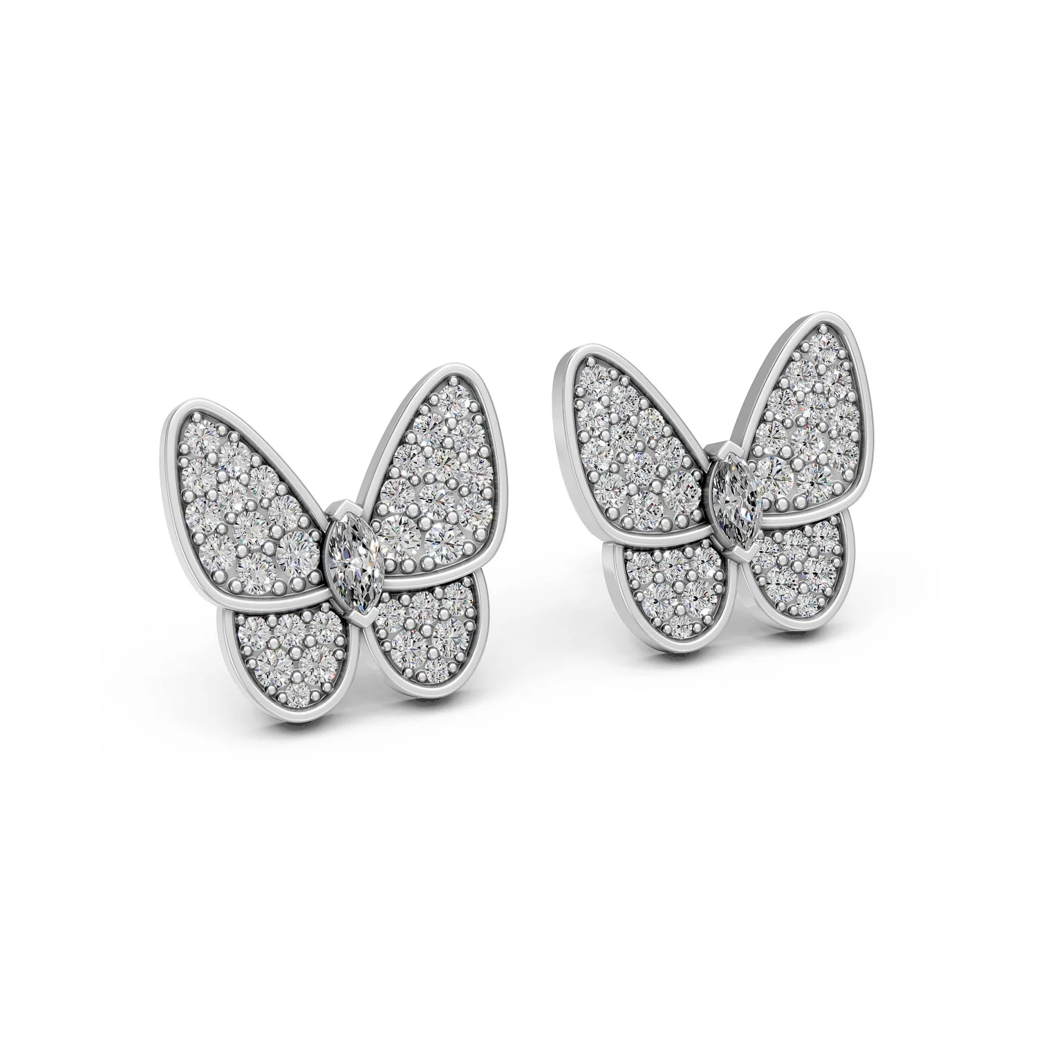 Solid Gold Butterfly Diamonds Stud Earrings 