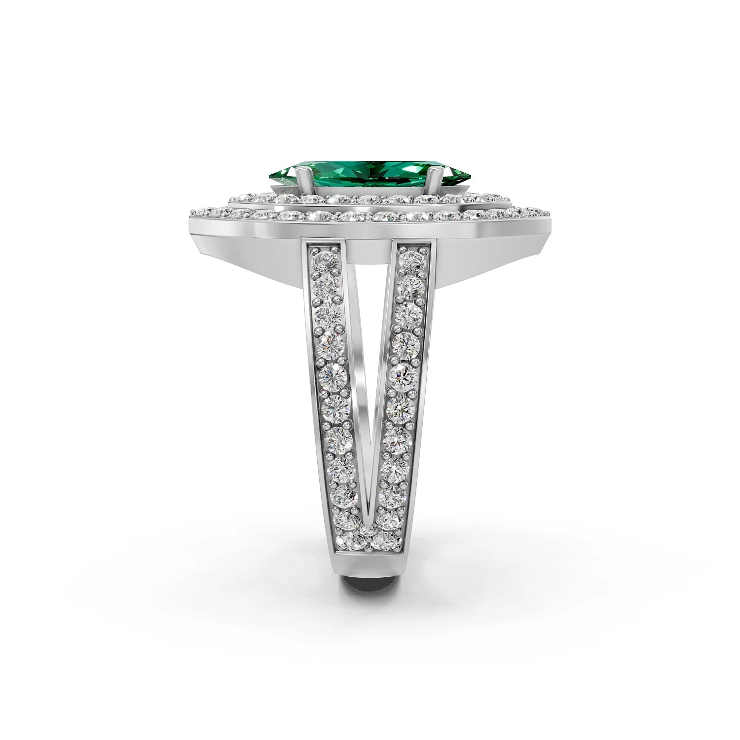 Solid Gold Marquise Green Gemstone Diamond Halo Ring