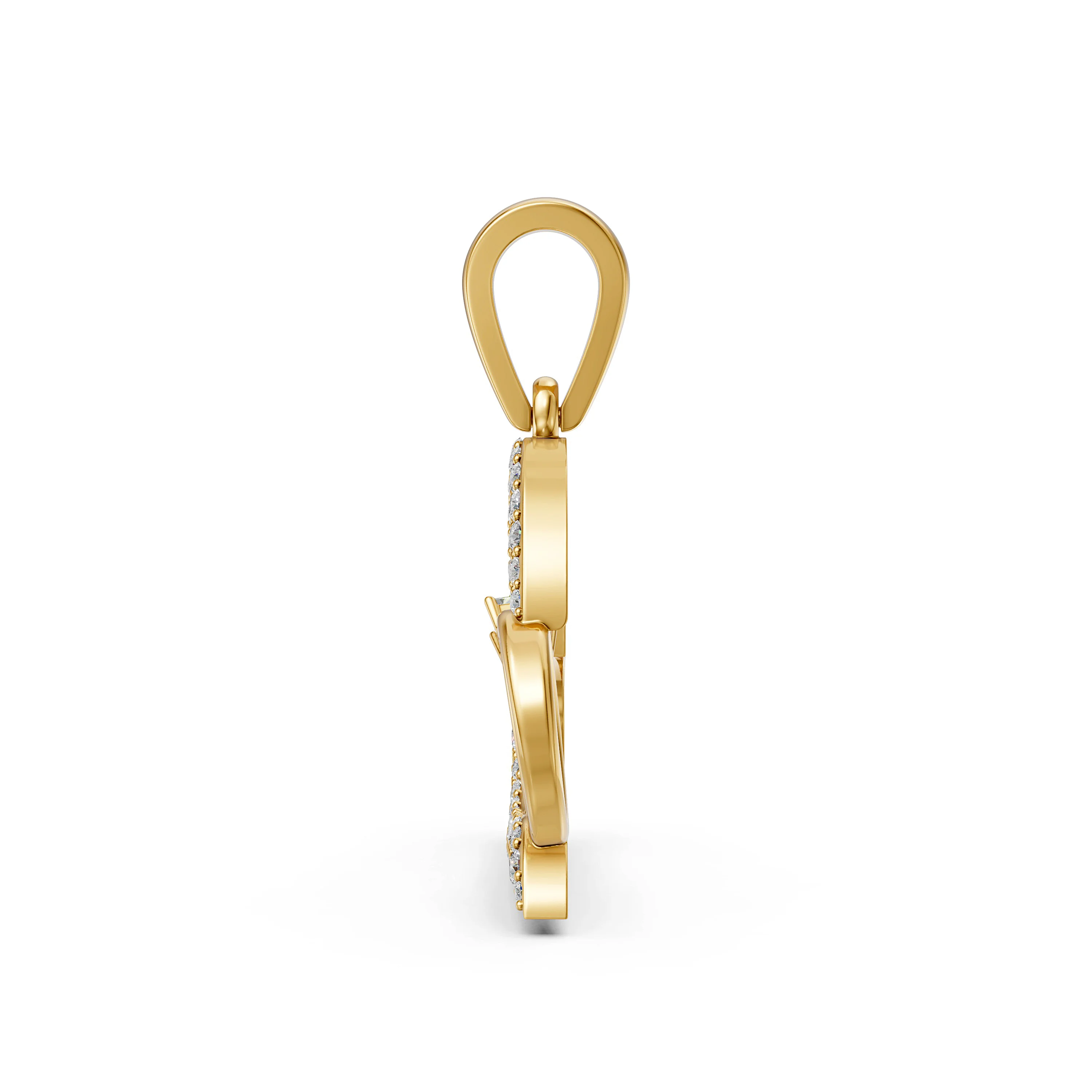 Solid Gold Diamond Studded Heart Ring Stitching Pendant Necklace for Women
