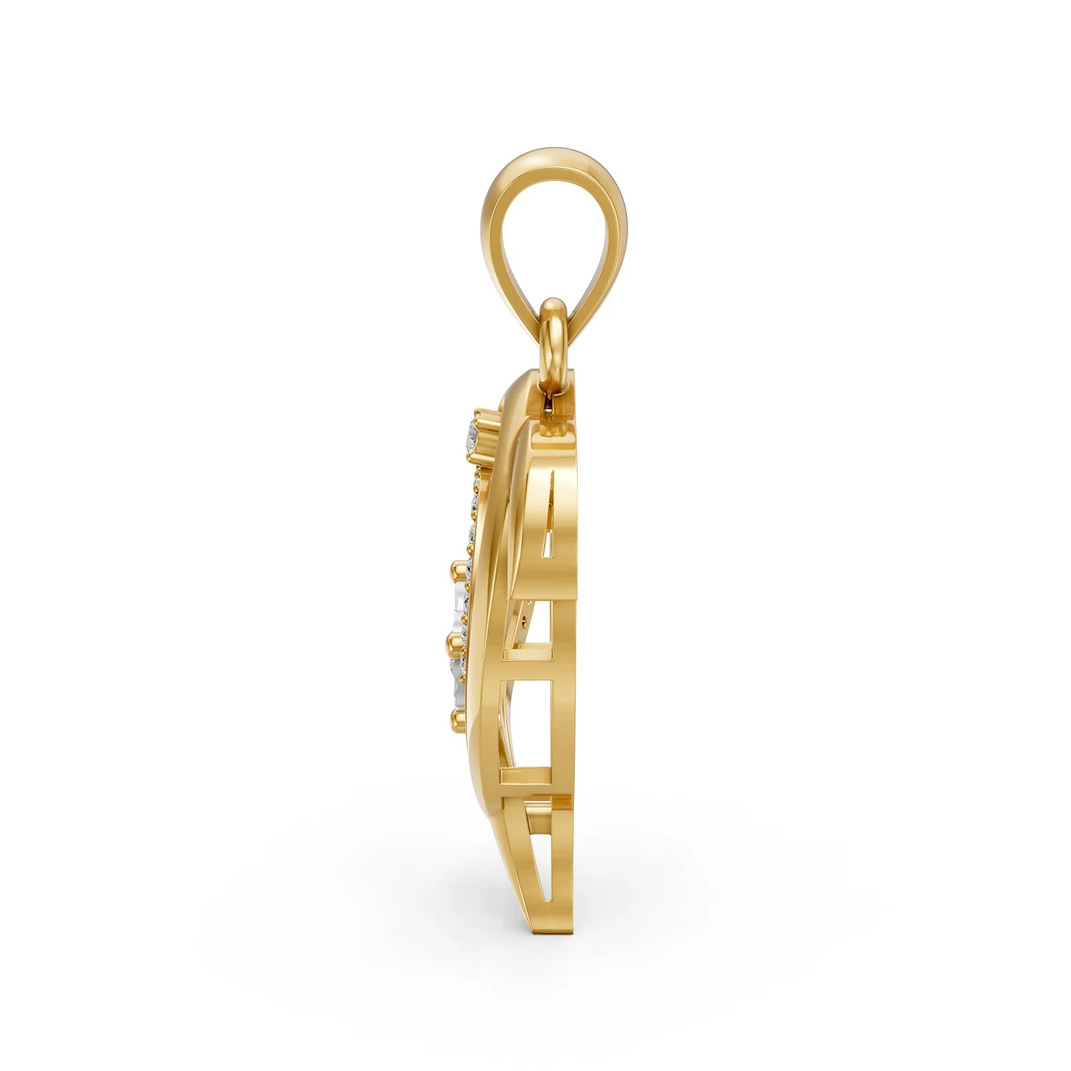 Solid Gold Dolphin Heart Pendant with Natural Diamond Design