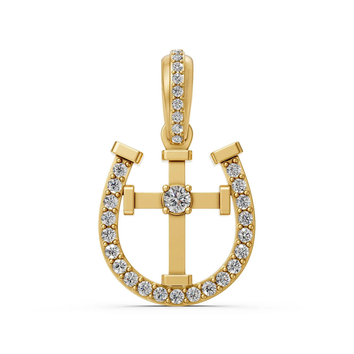 Solid Gold Horseshoe Cross Diamond Pendant