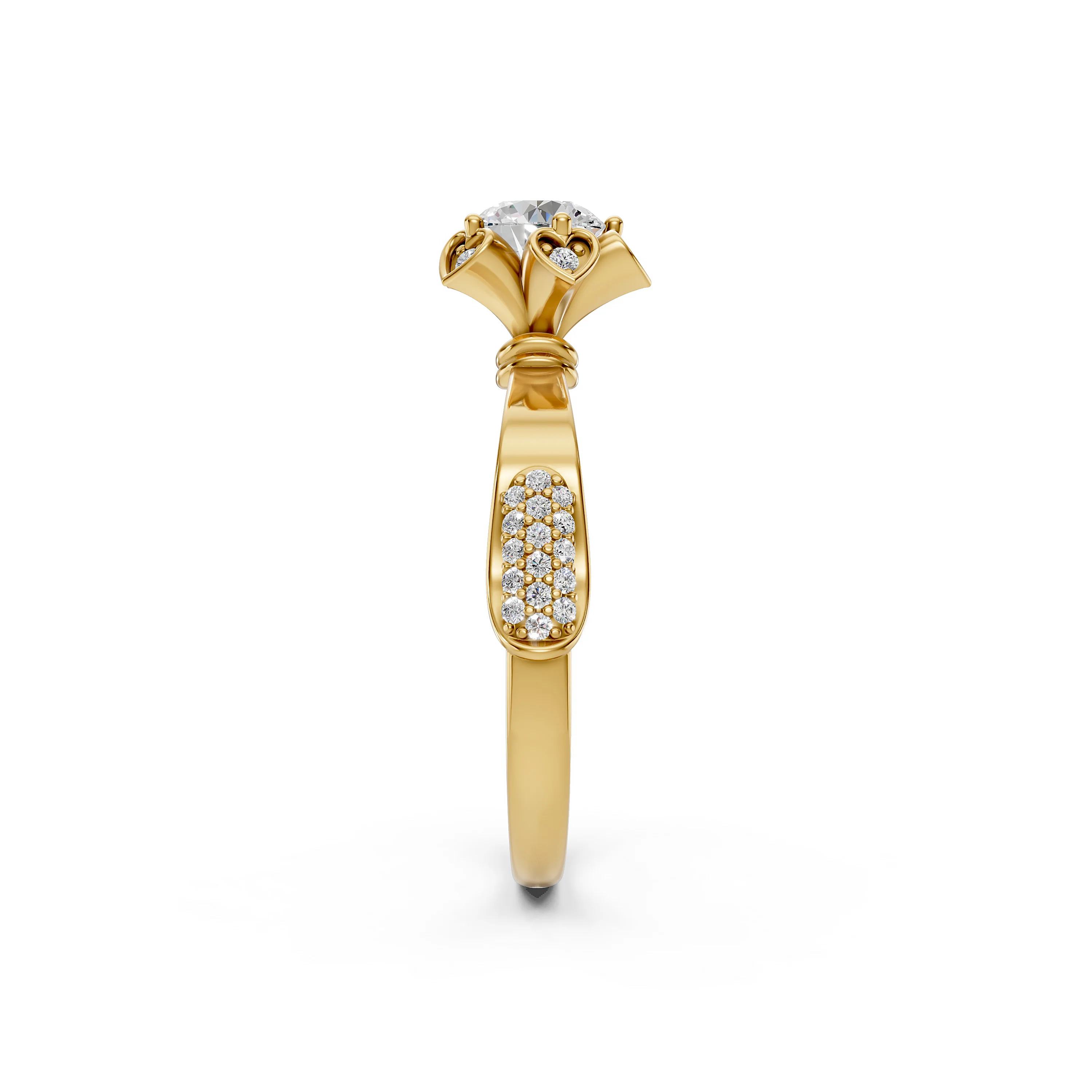 Solid Gold Unique Design Heart Shape Prong Diamond Engagement Ring