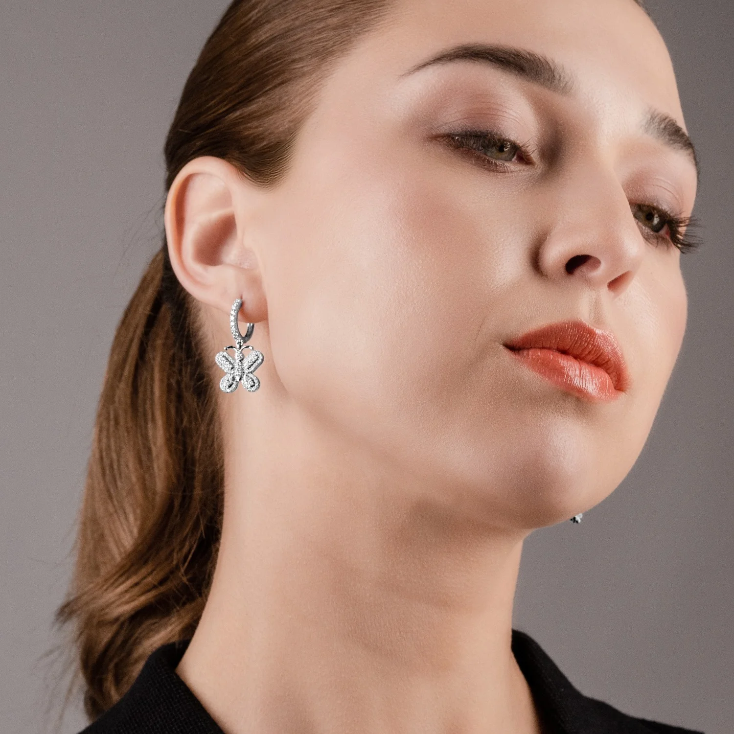 Solid Gold Diamond studded drop and dangle butterfly earring