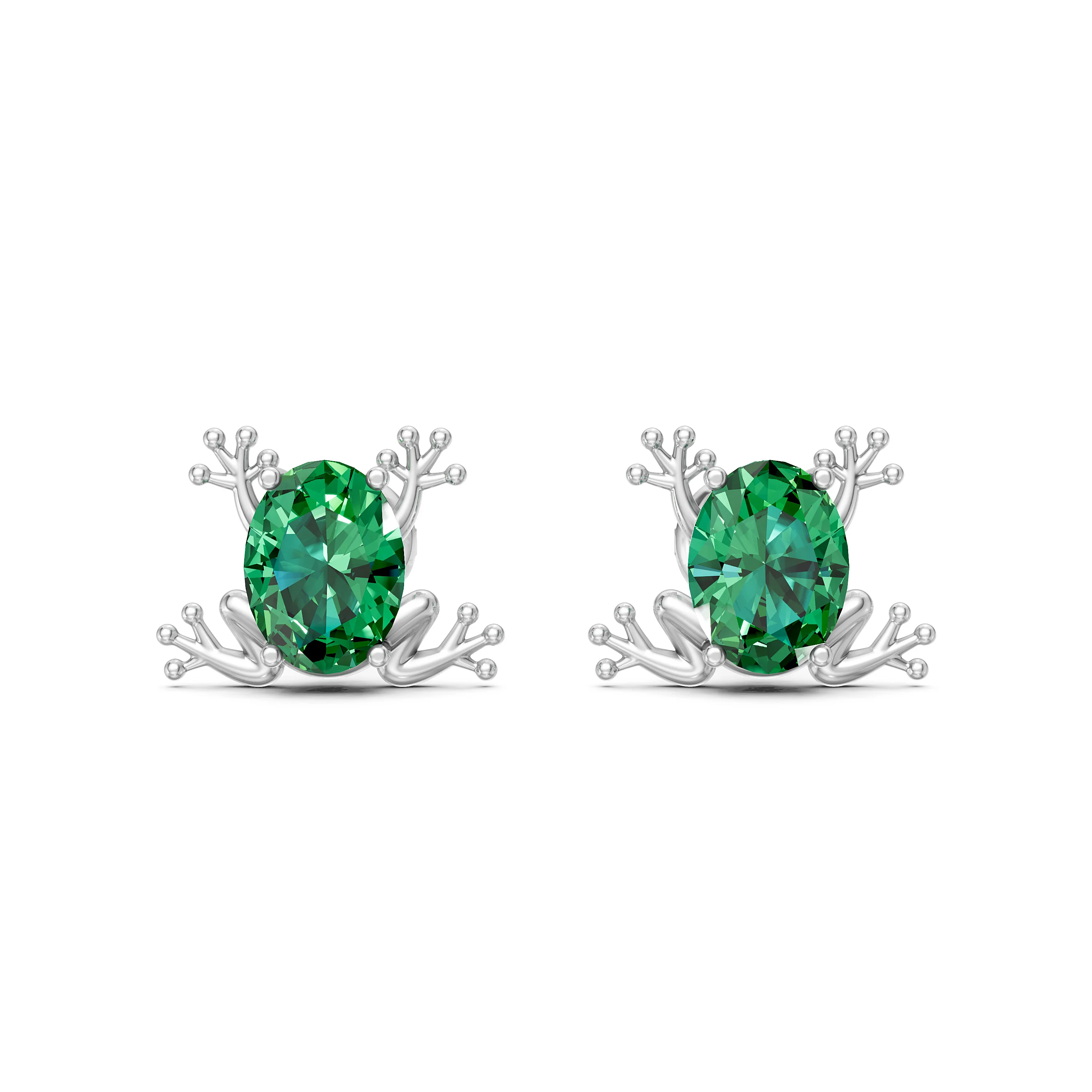 Enchanting Emerald Oval Frog Stud Earrings in Luxe Gold | Fancy Studs for Her