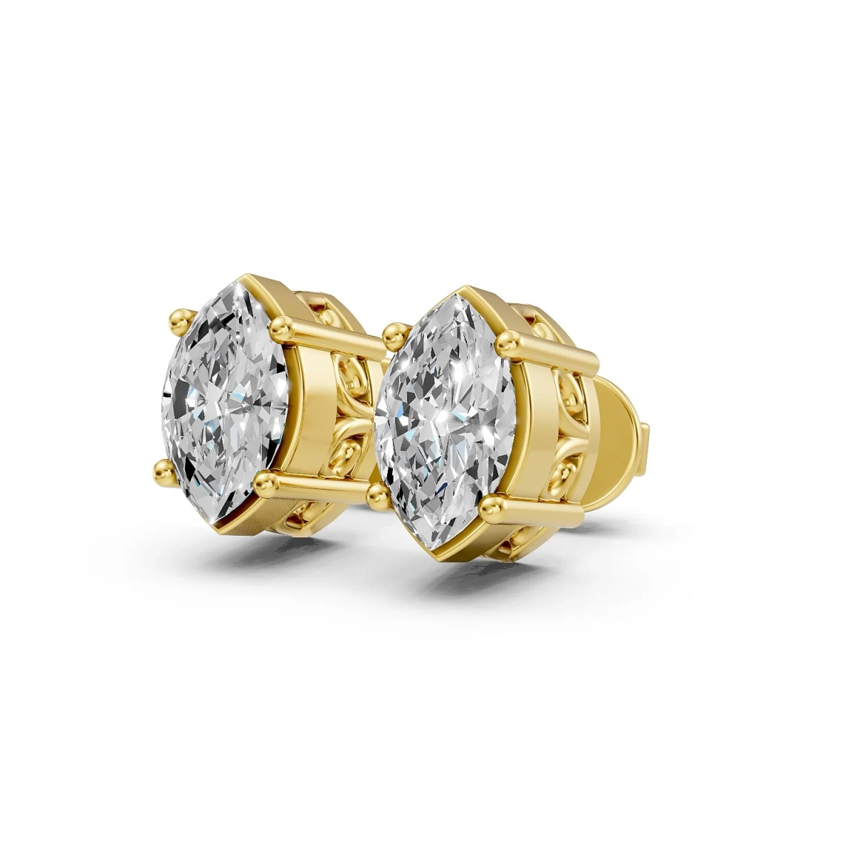 Solid Gold 0.40 CT.T.W Marquise-Cut Diamond Solitaire Stud Earrings