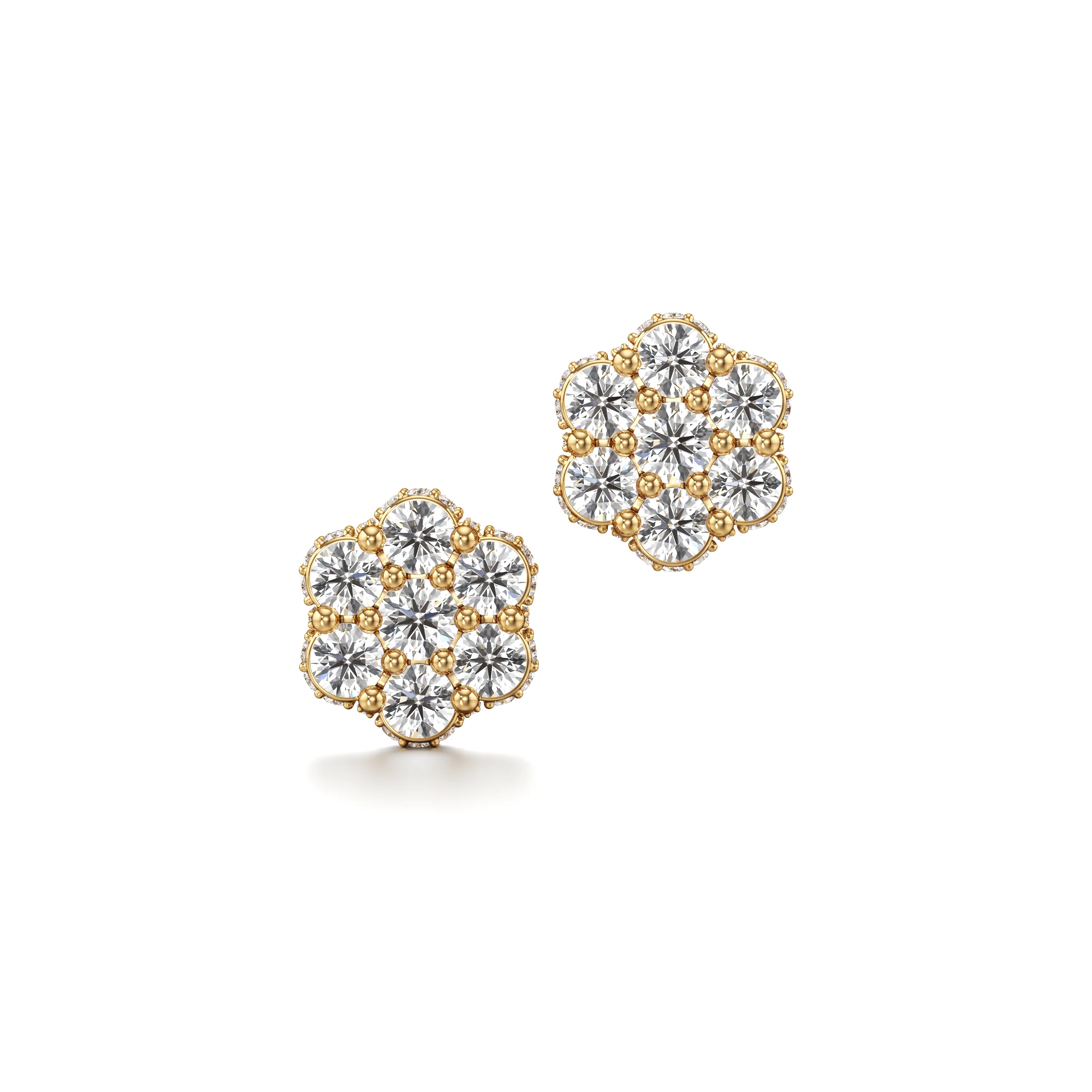 Flashy Gold Flower Cluster Diamond Earrings