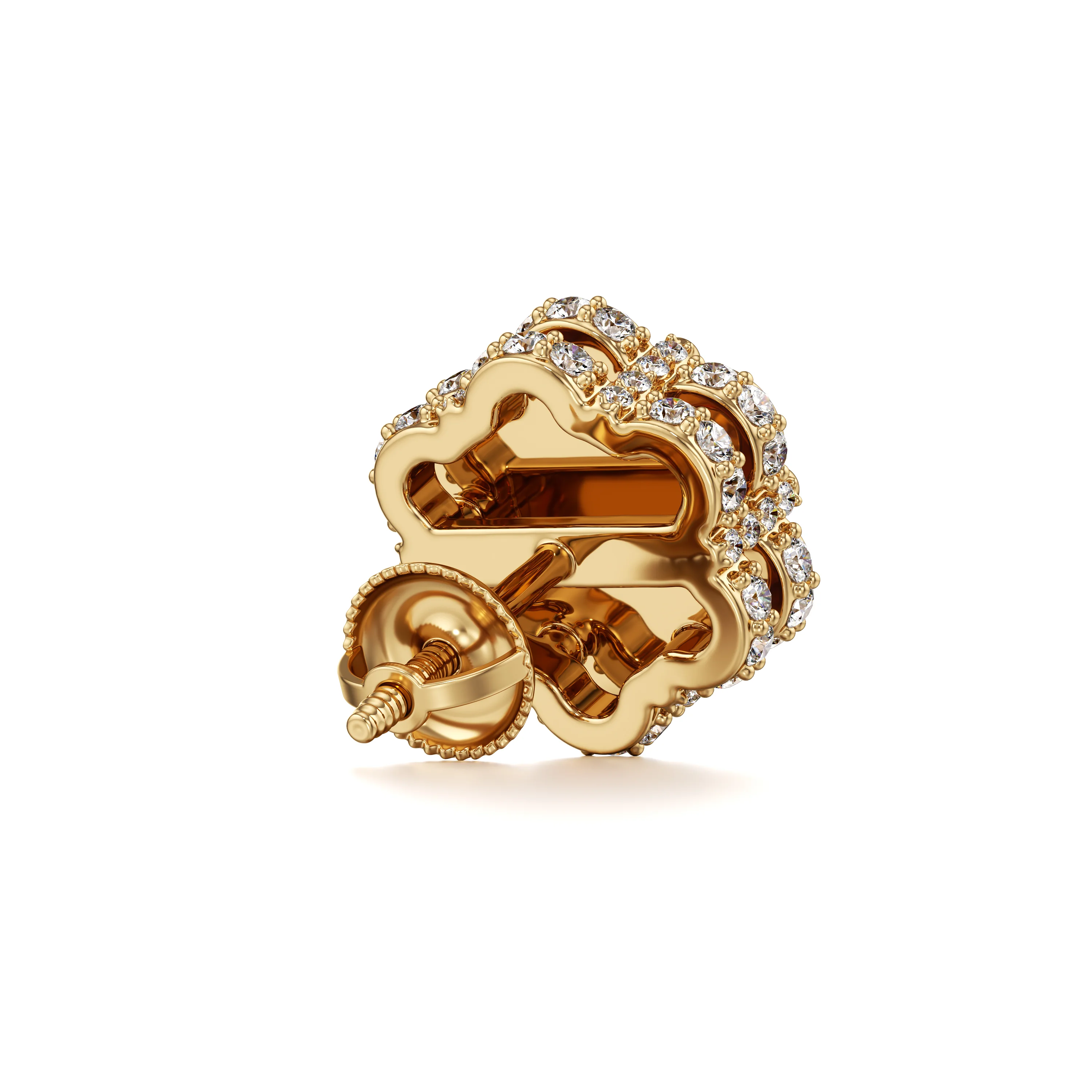 Flashy Gold Flower Cluster Diamond Earrings
