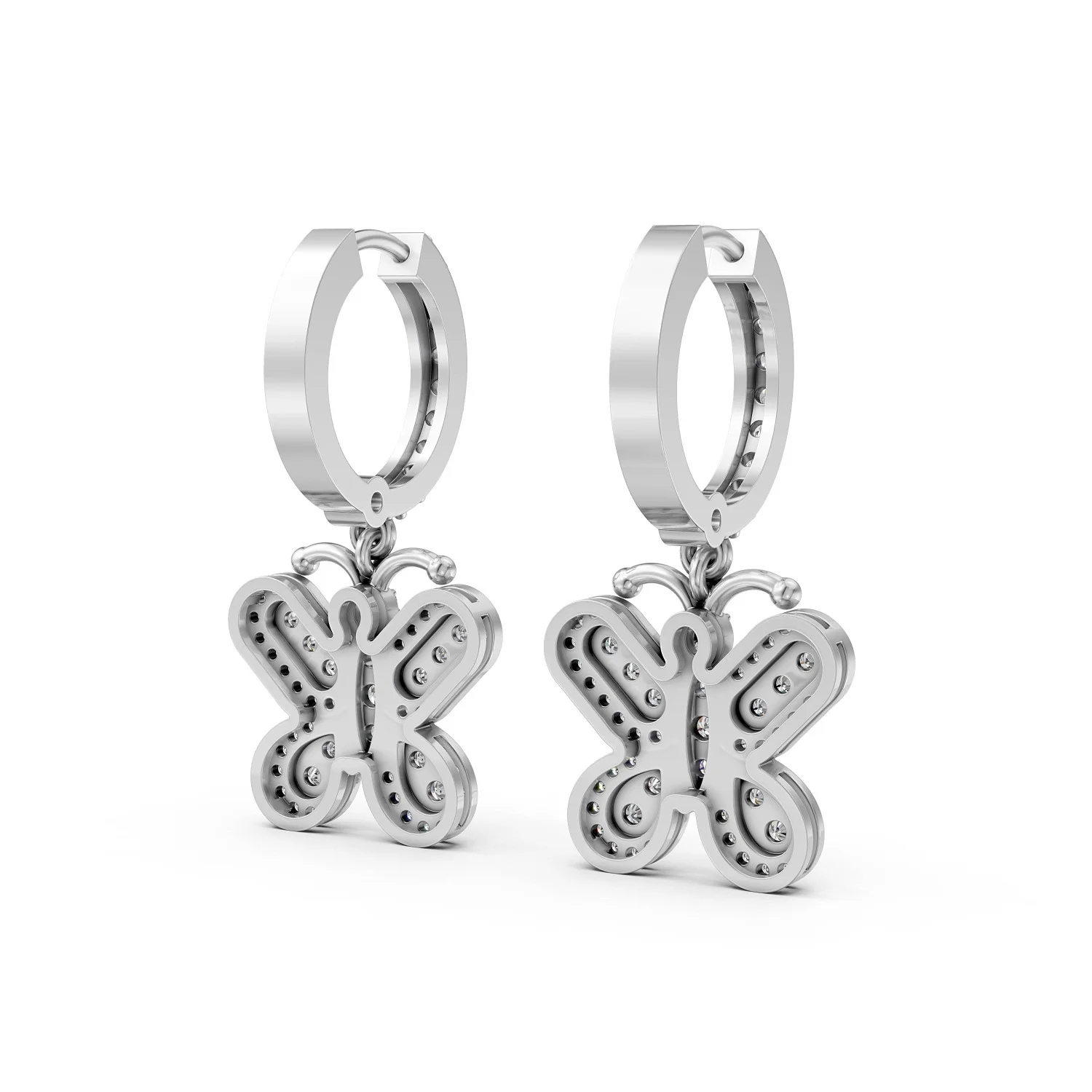 Solid Gold Diamond studded drop and dangle butterfly earring